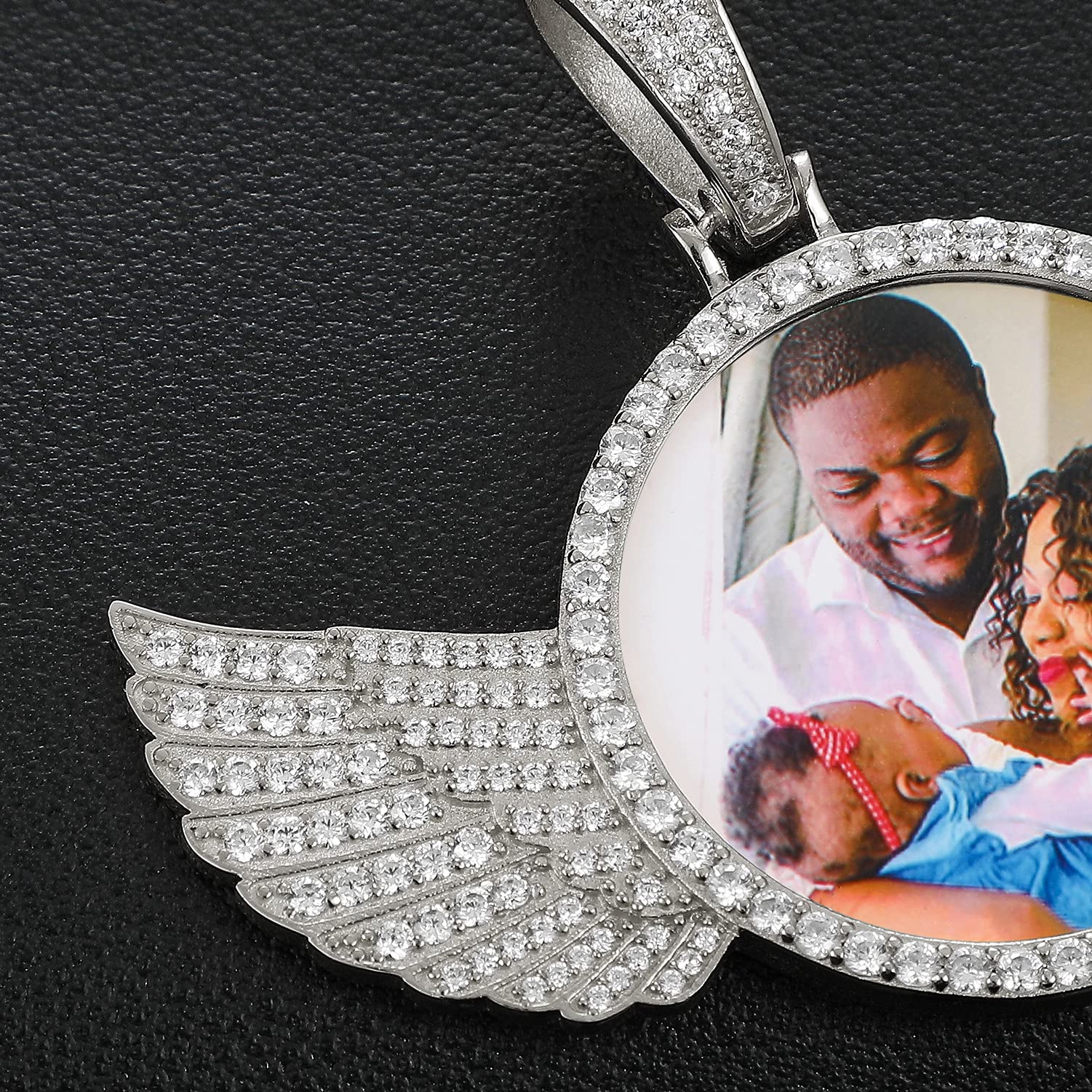 925 Sterling Silver Custom Photo Necklace with Wings - Personalized Memorial Pendant for Women & Men - Engravable Picture Jewelry with Gift Box - Perfect for Anniversaries, Birthdays & Hip Hop Fashion