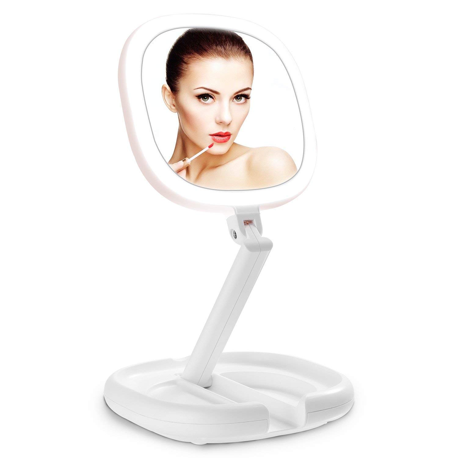 Beautifive Lighted Makeup Mirror with 1X/7X Magnification - Adjustable LED Vanity Mirror with Brightness, Angle & Height Control - Foldable Travel Mirror for Home, Bathroom & Professional Makeup Application