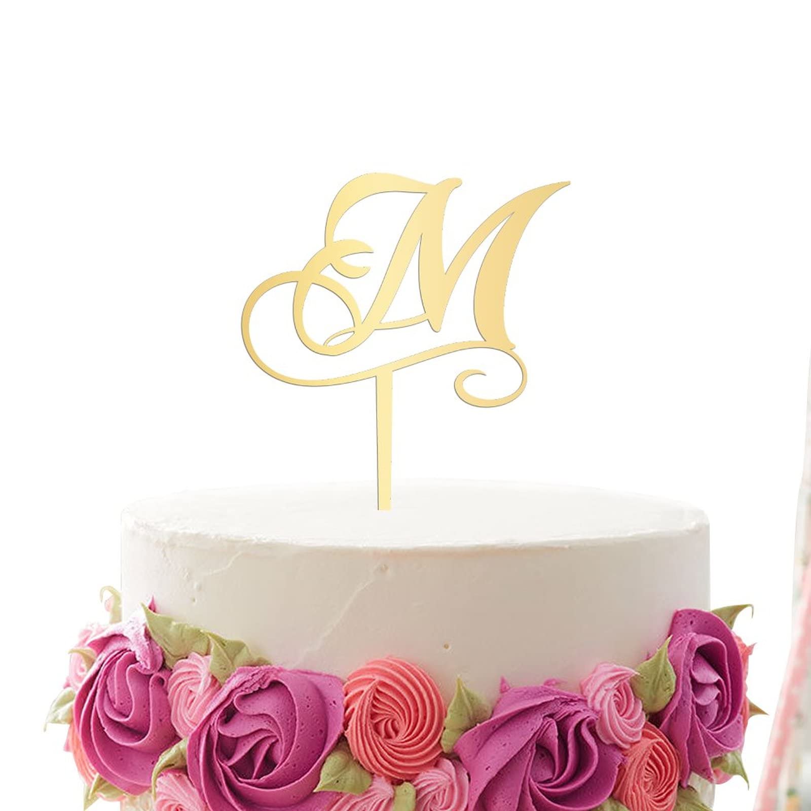 Personalized Monogram Cake Topper - Letter M Acrylic Gold Wedding Cake Decoration for Rustic Weddings, Birthdays & Parties | Custom Initial Cake Decor Supplies for Special Occasions