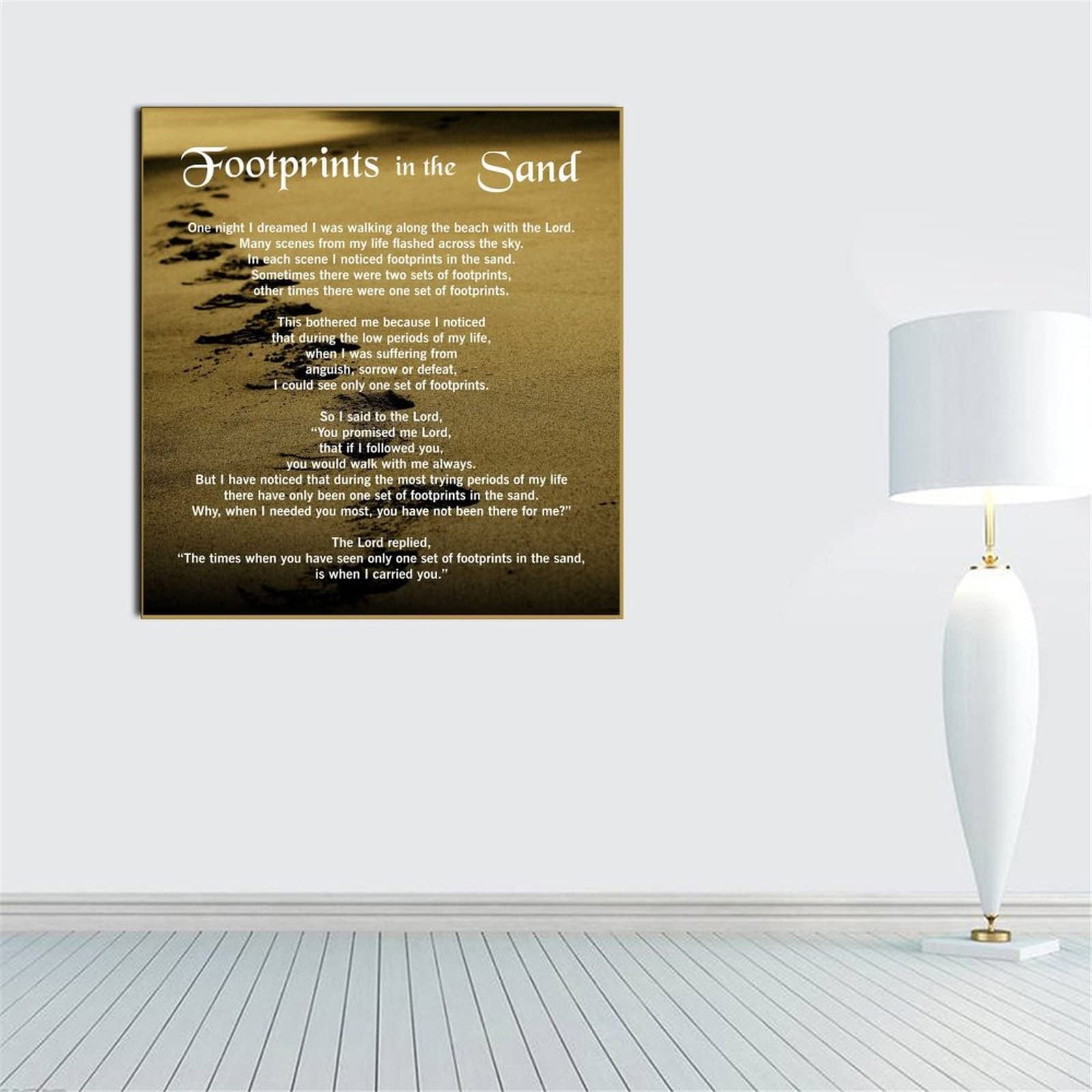 QFART Footprints in The Sand Inspirational Poem Art Print Poster - 20x20 Inch (50x50cm) Unframed Wall Decor for Bathroom, Living Room & Bedroom - Perfect for Home, Office & Gift Giving