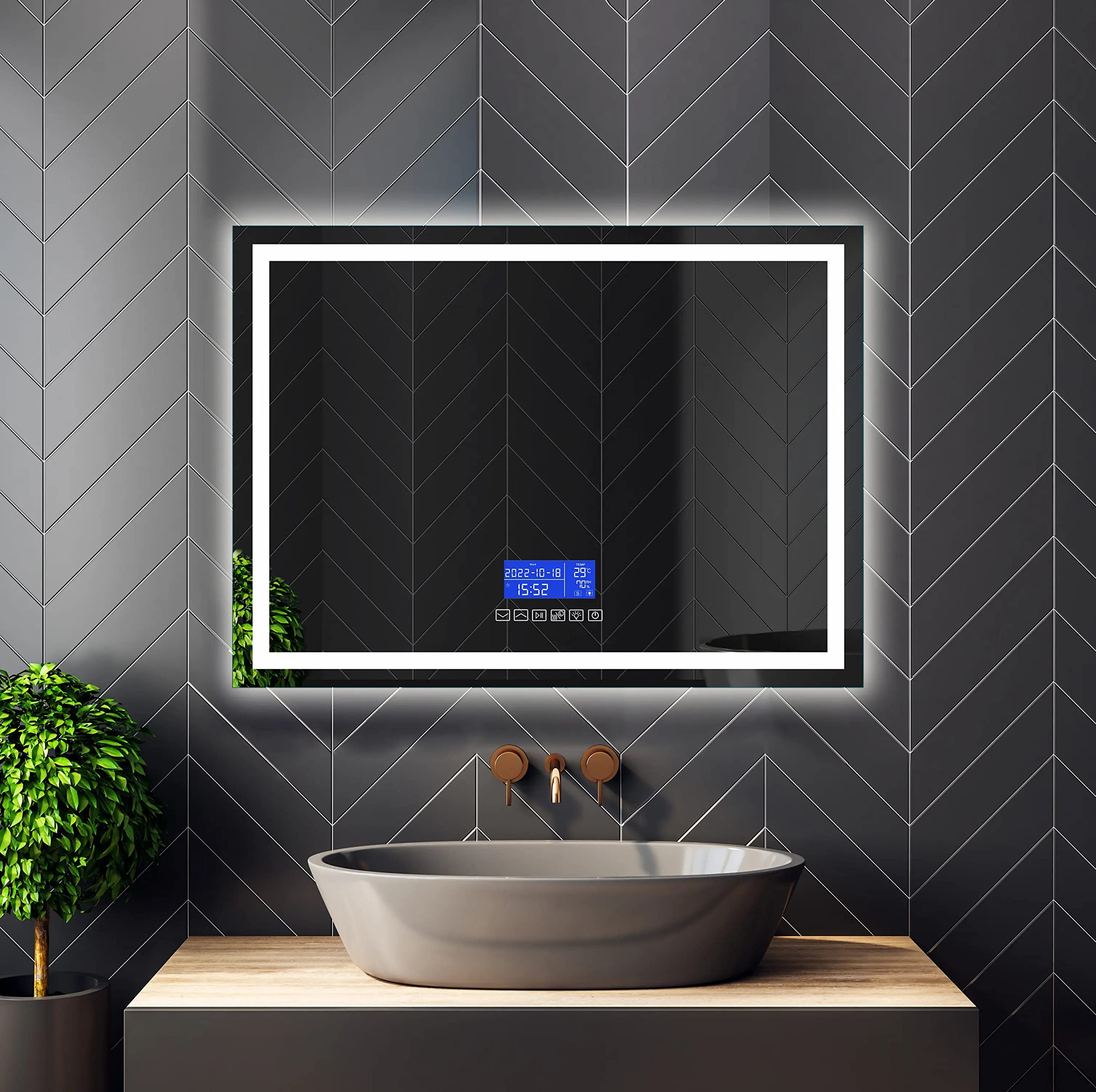 32x24 Inch LED Smart Bathroom Makeup Vanity Mirror with Touch Control, Adjustable Brightness, 3 Color Lights, Bluetooth Music & Call, Calendar, Date & Time Display - Perfect for Modern Bathrooms, Dressing Rooms, and Salon Stations