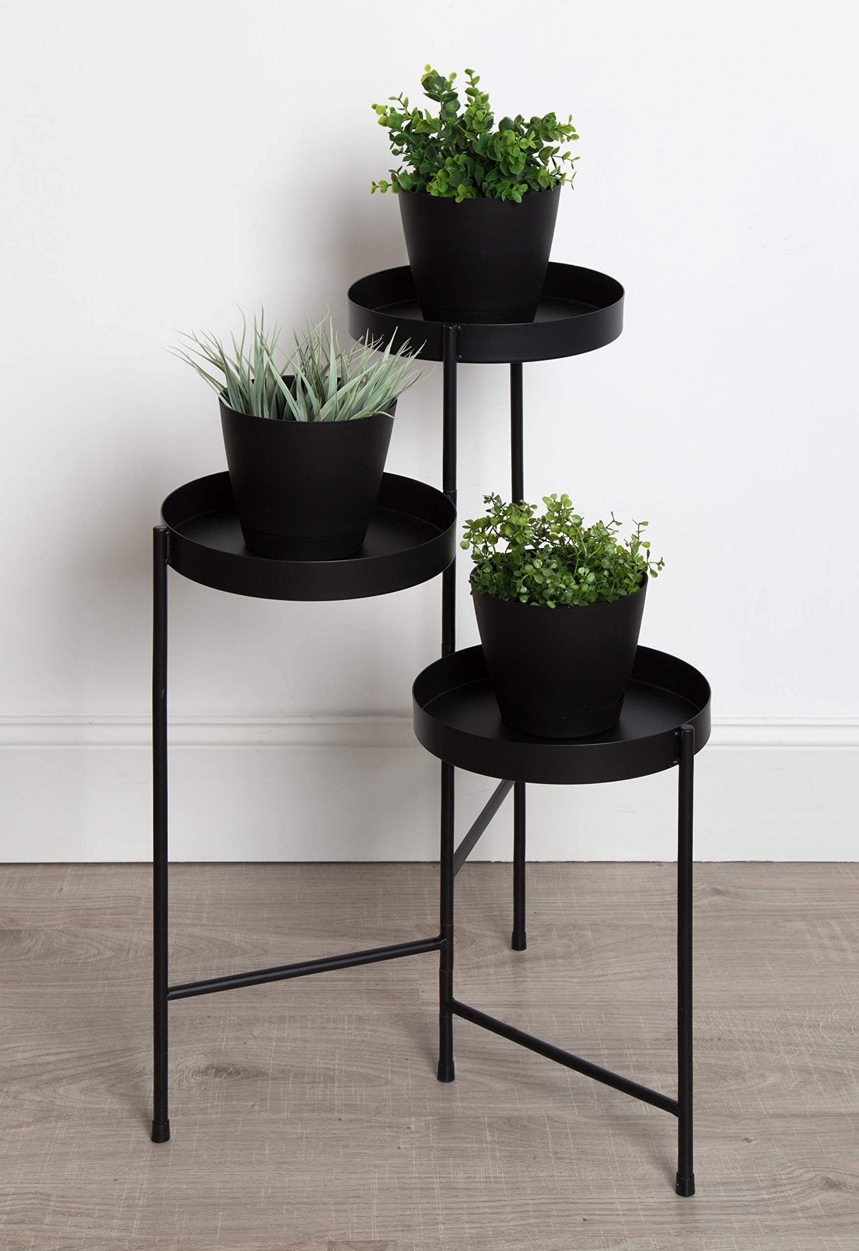 Kate & Laurel Finn 3-Tier Metal Plant Stand - Black | Indoor & Outdoor Flower Pot Holder for Home, Garden, Patio Decor