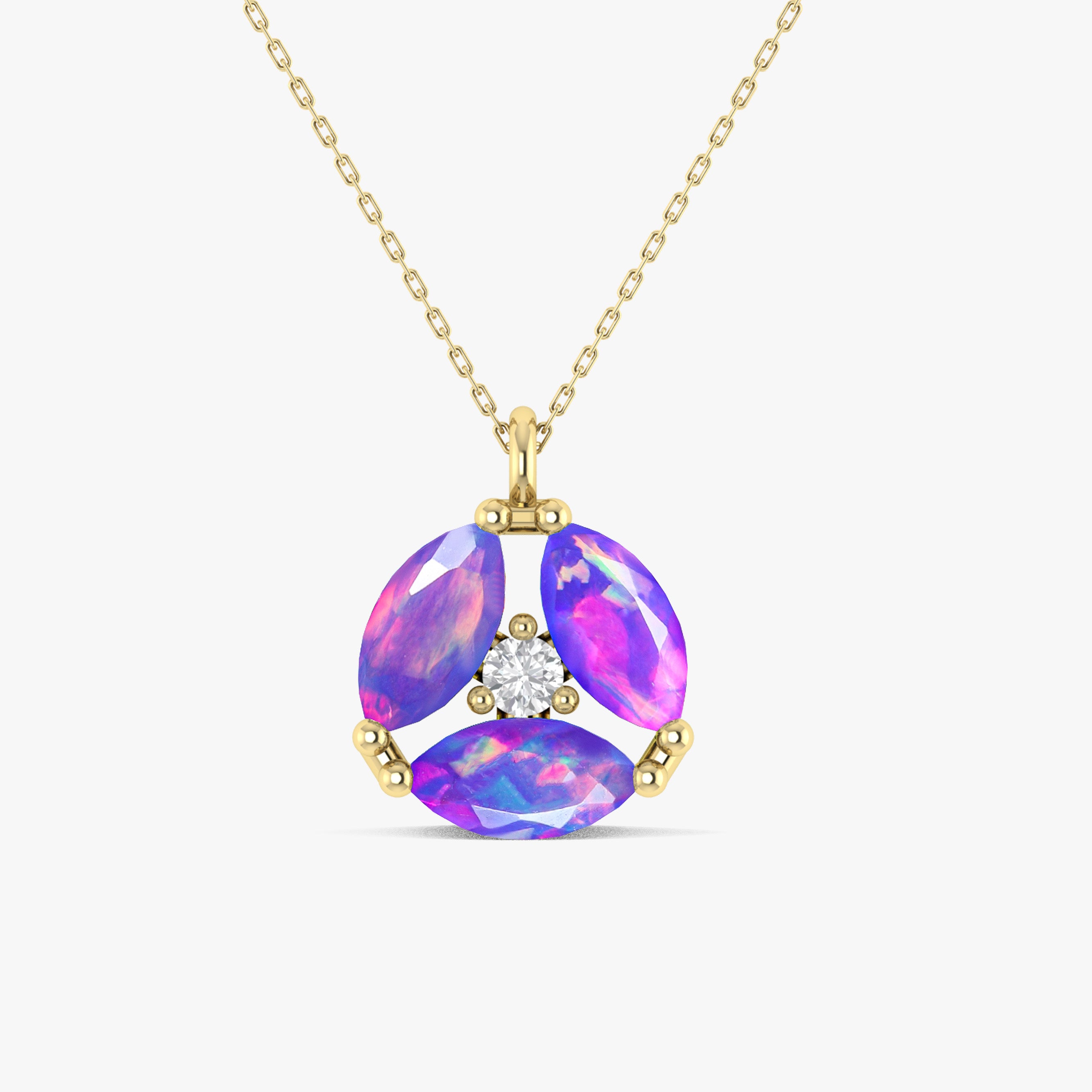 Fire Lavender Opal Three Stone Round Pendant Necklace for Women - Elegant Jewelry Gift for Birthday, Anniversary & Special Occasions