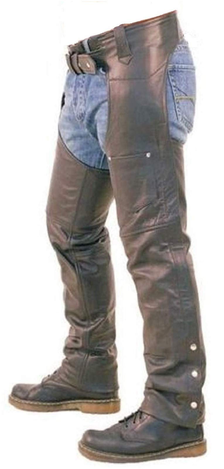 Men's Real Black Leather Motorcycle Chaps - Durable Biker Pants for Riding & Protection | Perfect for Harley, Cruiser & Adventure Bikes