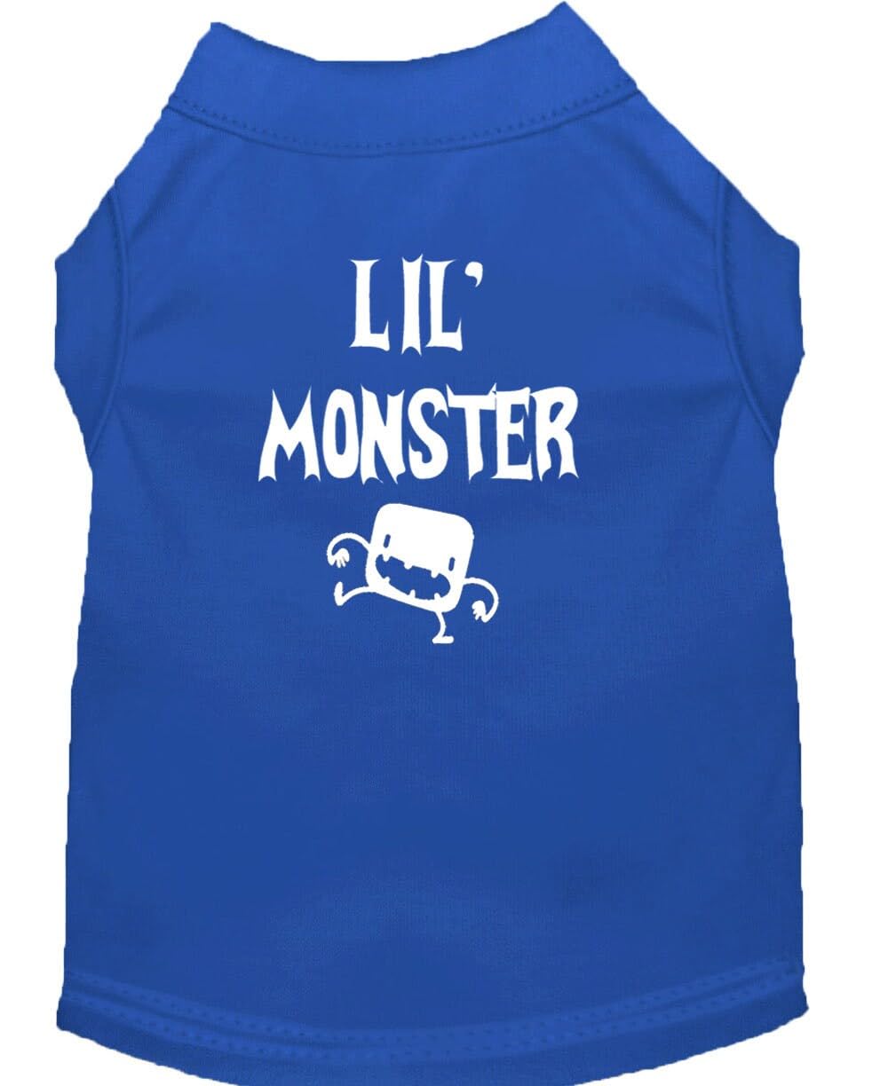 Halloween Pet Dog & Cat Shirt - 'Lil Monster' Screen Printed Blue Costume for Small Pets (3-6 lbs) | Fun Halloween Party Outfit for Puppies & Kittens