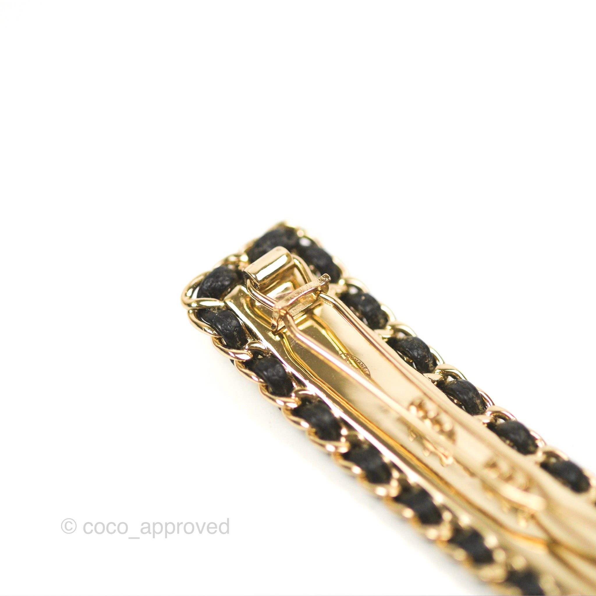 Chanel CC Logo Black Leather Hair Clip with Gold Tone - Elegant Hair Accessory for Women, Perfect for Parties, Weddings & Everyday Style