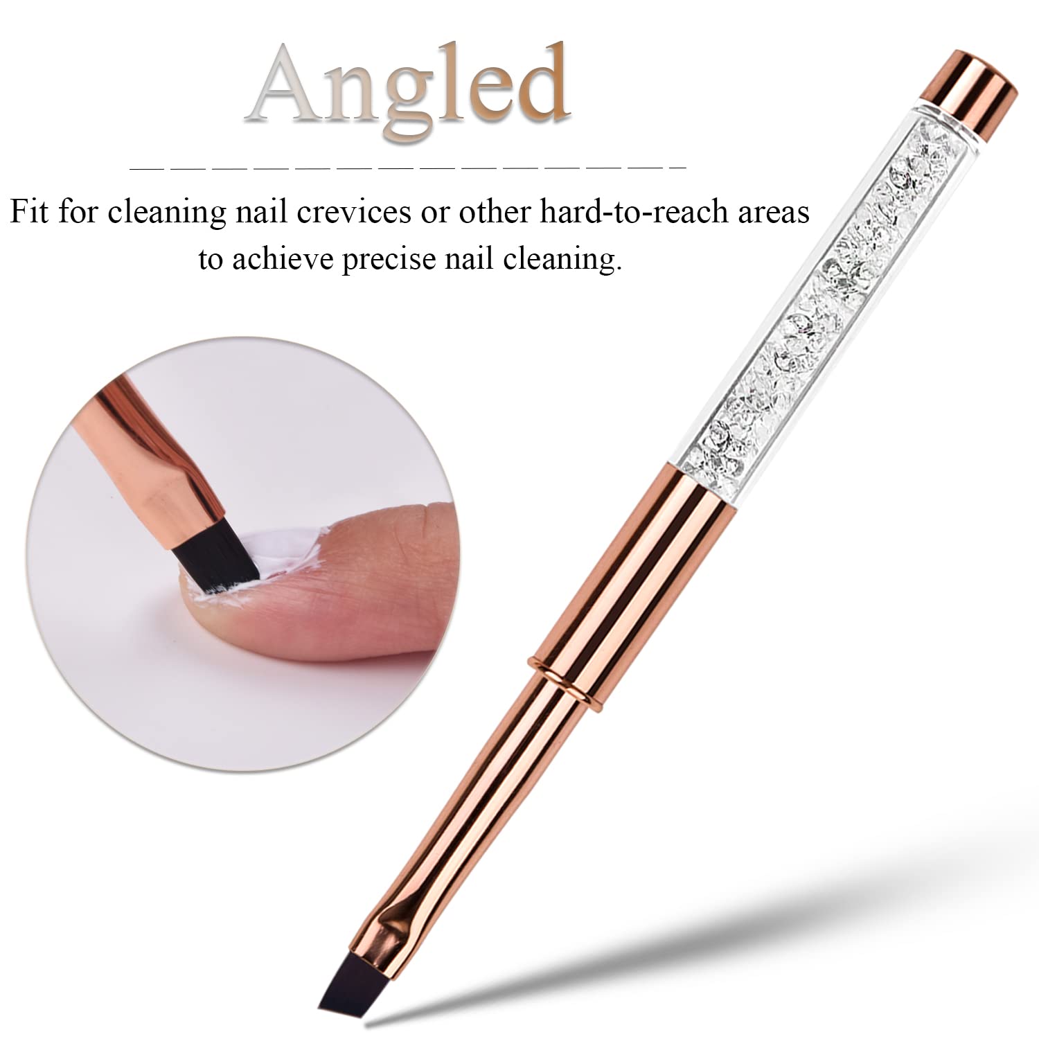 2Pcs Nail Clean Up Brush Set - Oval & Angled Nail Art Brushes for Polish Correction, Rhinestone Handle Cleaning Brushes | Perfect for DIY Manicures, Salon Nail Art & Acrylic Polish Cleanup