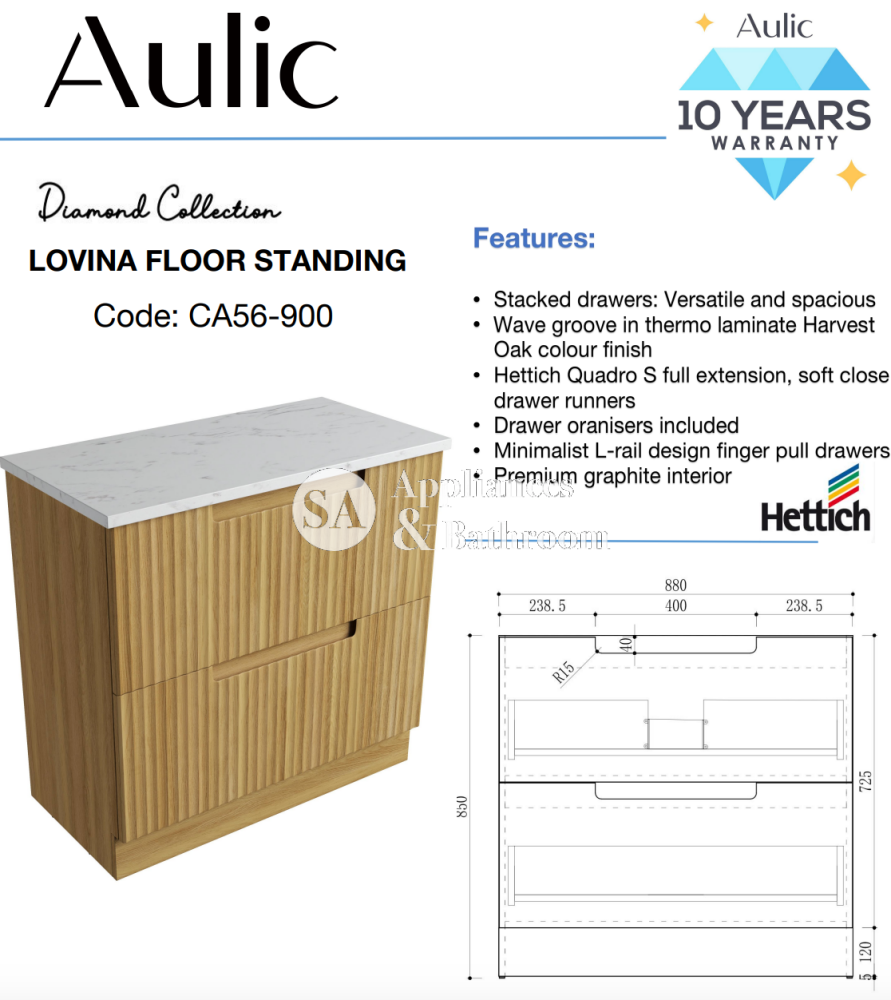 Aulic 1200mm Lovina Modern Bathroom Vanity with Solid Surface Top & Pure Top - CA56 1200 CT28 - Perfect for Master Bathrooms & Guest Bathrooms