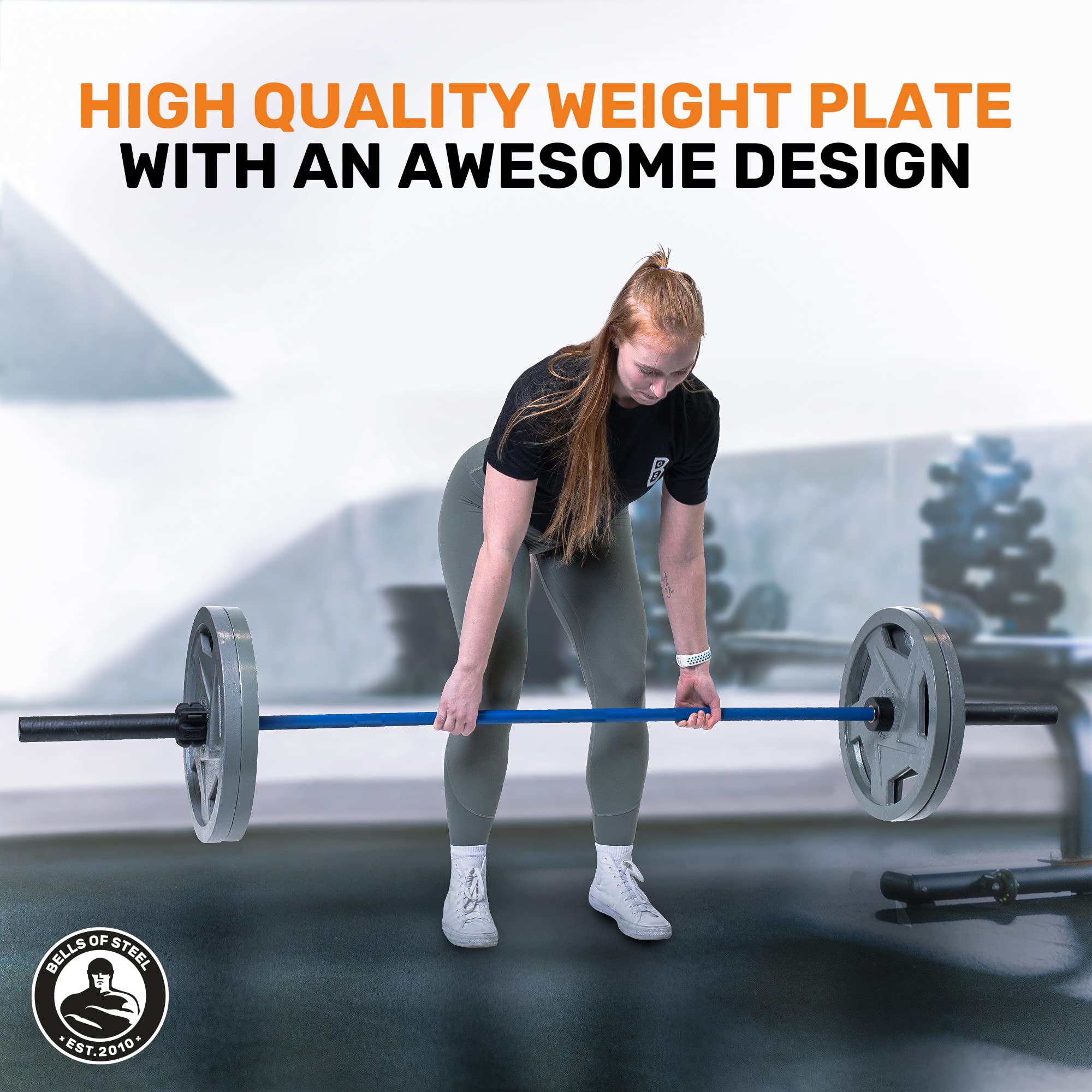 Bells of Steel Mighty Grip Cast Iron Olympic Weight Plates - 2 Inch Semi-Gloss Hammertone Powder Coated Barbell Weights (Pair or Set) for Home Gym, Strength Training & CrossFit Workouts