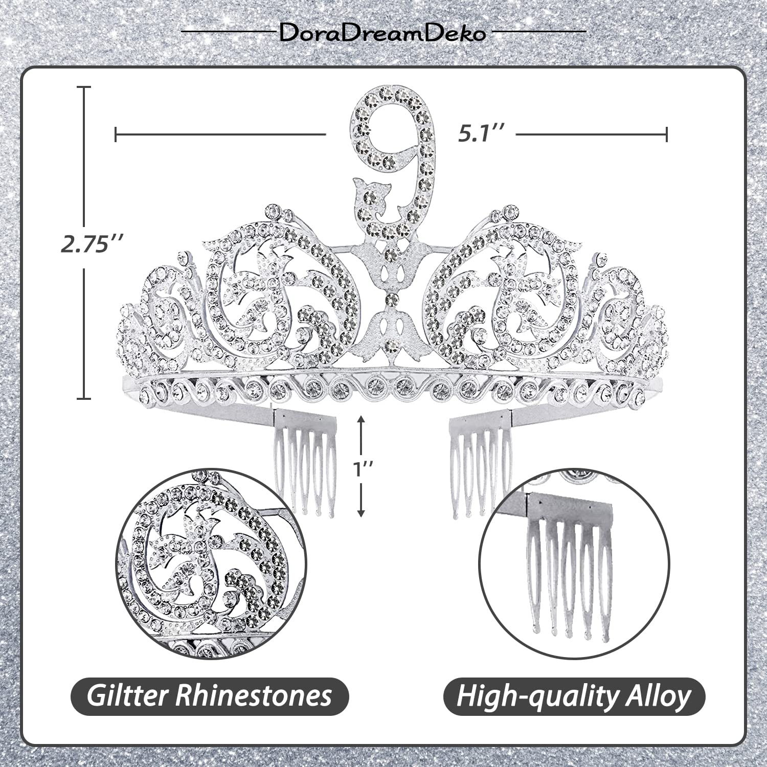 9th Birthday Girl's Party Decorations Set - Princess Tiara, Crown, Sash & Party Favors for Girls - Perfect for Birthday Celebrations, Photo Shoots & Themed Parties