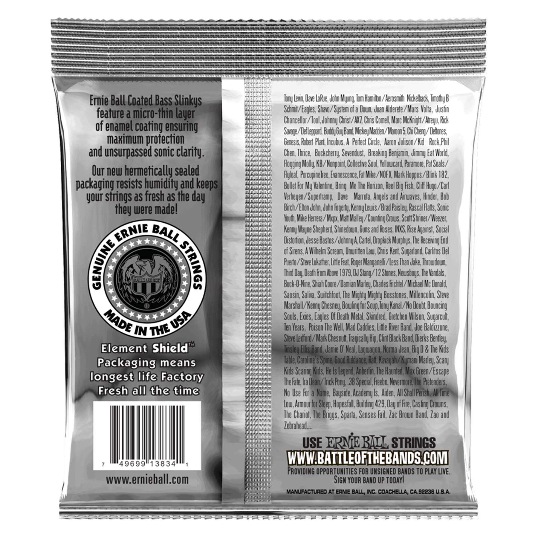 Ernie Ball Super Slinky Coated Bass Guitar Strings - 45-100 Gauge (P03834) | Long-Lasting Tone & Playability | Perfect for Rock, Metal & Studio Recording