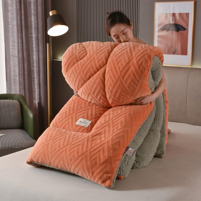 King Size Sherpa Quilt - Ultra Warm Thickened Lambswool Comforter with Double Sided Fluffy Fleece - Winter Bedding Blanket 220x240cm (5.0kg) for Cozy Bedroom, Guest Room & Cabin Retreats