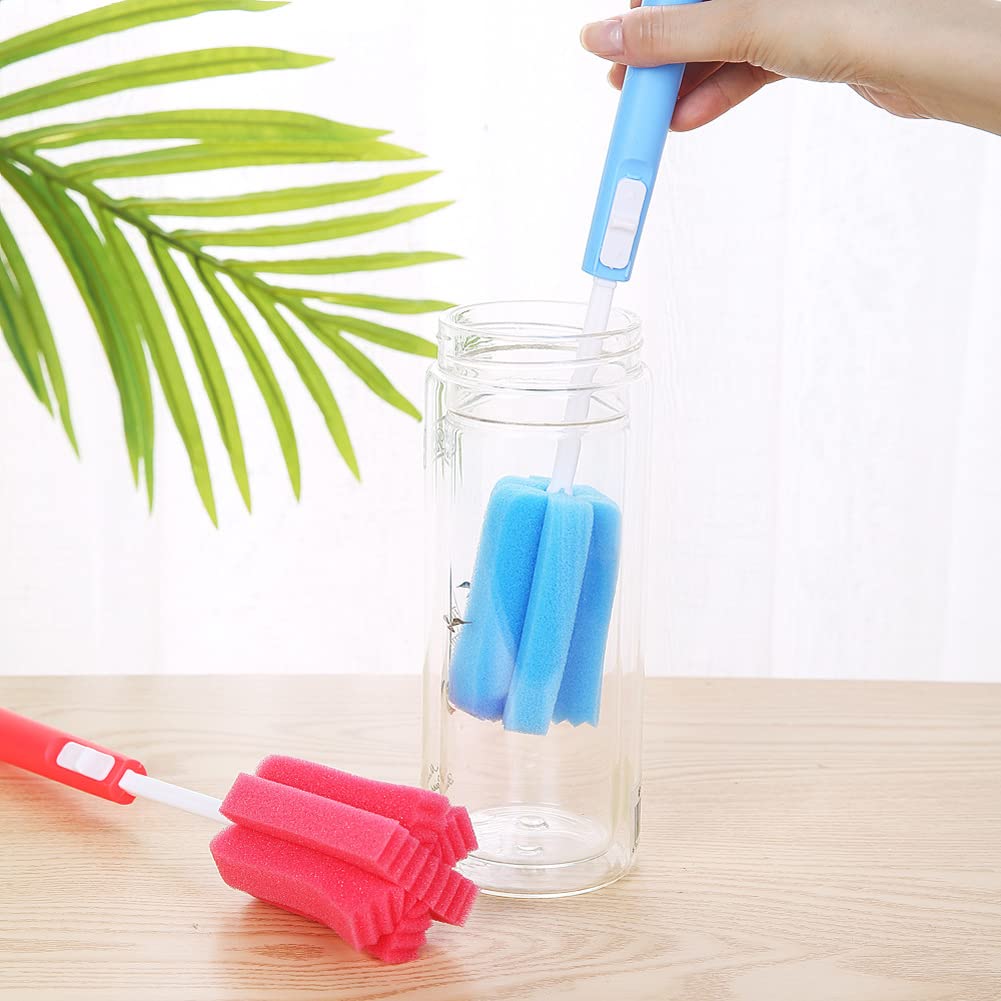 3PCS Long Handle Bottle Brush for Coffee Cups & Baby Bottles - Soft Sponge Cleaner for Narrow Neck Glassware