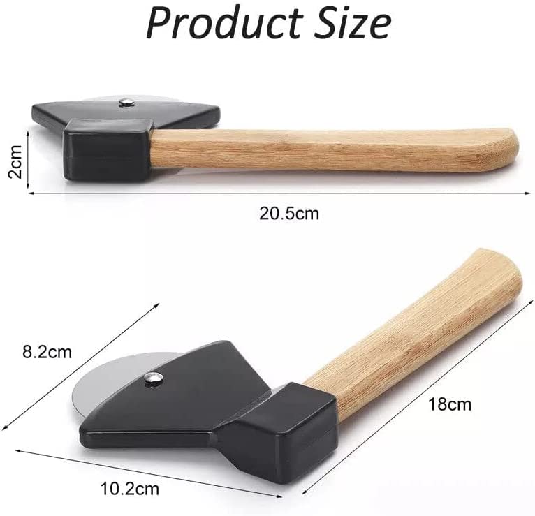 Ahoo Axe Pizza Cutter with Sharp Rotating Blade & Bamboo Handle - Perfect for Cutting Pizza, Bread, Cakes - Dishwasher Safe (Black) - Ideal for Home Kitchens, Restaurants, and Outdoor Cooking