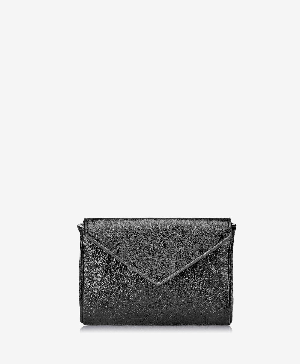 Lena Crossbody Bag - Black Crackle Metallic Leather Purse for Women | Stylish Shoulder Bag for Everyday Use, Work, and Night Out