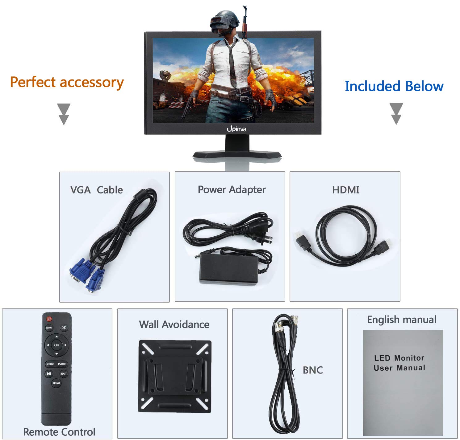 15.6 Inch Full HD 1920x1080 IPS LCD Monitor - Professional Security Camera Display with HDMI/BNC/VGA/USB Inputs, Adjustable Stand for Office PC, Gaming & Surveillance Systems - Perfect for Multi-Screen Setups & CCTV Monitoring Stations