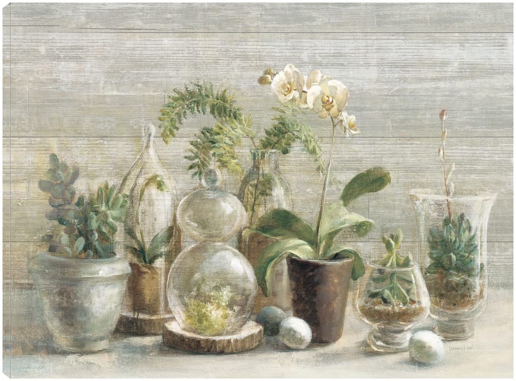 Hand-Painted Orchid Canvas Wall Art - Premium Wood Framed Greenhouse Floral Painting by Danhui Nai - 43x32 Inch Ready-to-Hang Home Decor for Living Room, Bedroom, Office - Perfect for Modern, Farmhouse & Boho Interior Design Styles
