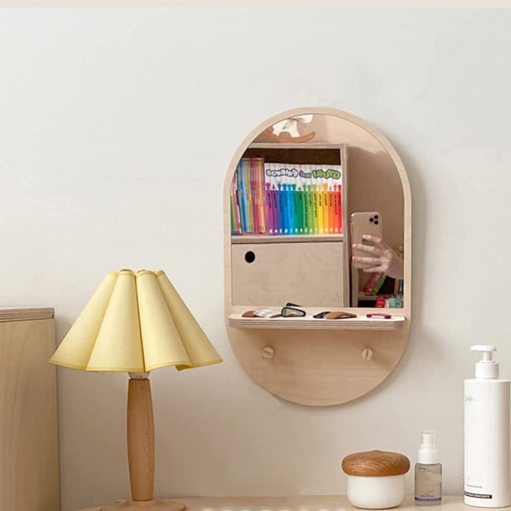 Modern Framed Bathroom Vanity Mirror with Shelf & 2 Hooks - 18.12 Inch Wall Mount Makeup Mirror for Bathroom, Bedroom, Living Room & Entryway - Perfect for Grooming, Decor & Small Space Organization
