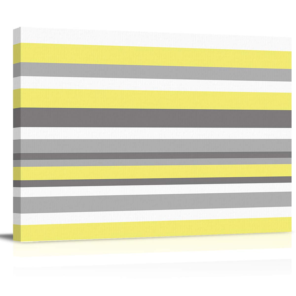 Modern Abstract Canvas Wall Art - Multicolor Horizontal Striped Painting for Living Room, Bedroom & Bathroom Decor - Ready to Hang 20x28 Inch Artwork (Yellow, Grey, White) - Perfect for Home, Office & Gift Giving