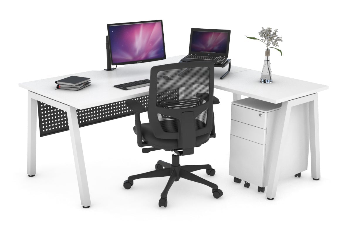 Quadro A Legs L-Shaped Corner Office Desk - 1600L x 1800W with Cable Management | Modern Home & Office Workspace Solution