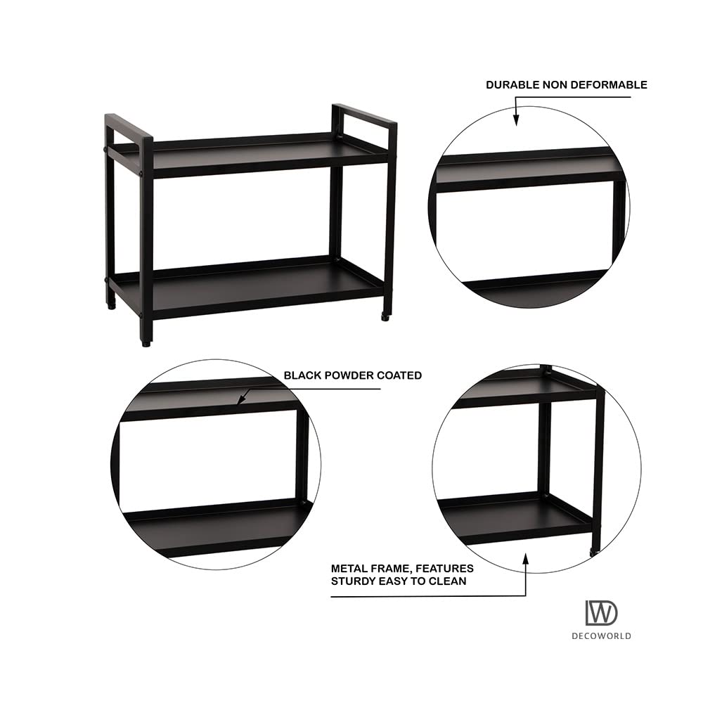 2-Tier Multipurpose Countertop Organizer Stand - Kitchen Spice Rack, Bathroom Storage & Vanity Organizer | Space-Saving Shelf for Cosmetics, Toiletries & Small Items | Perfect for Home, Office & Dorm Organization (Black)