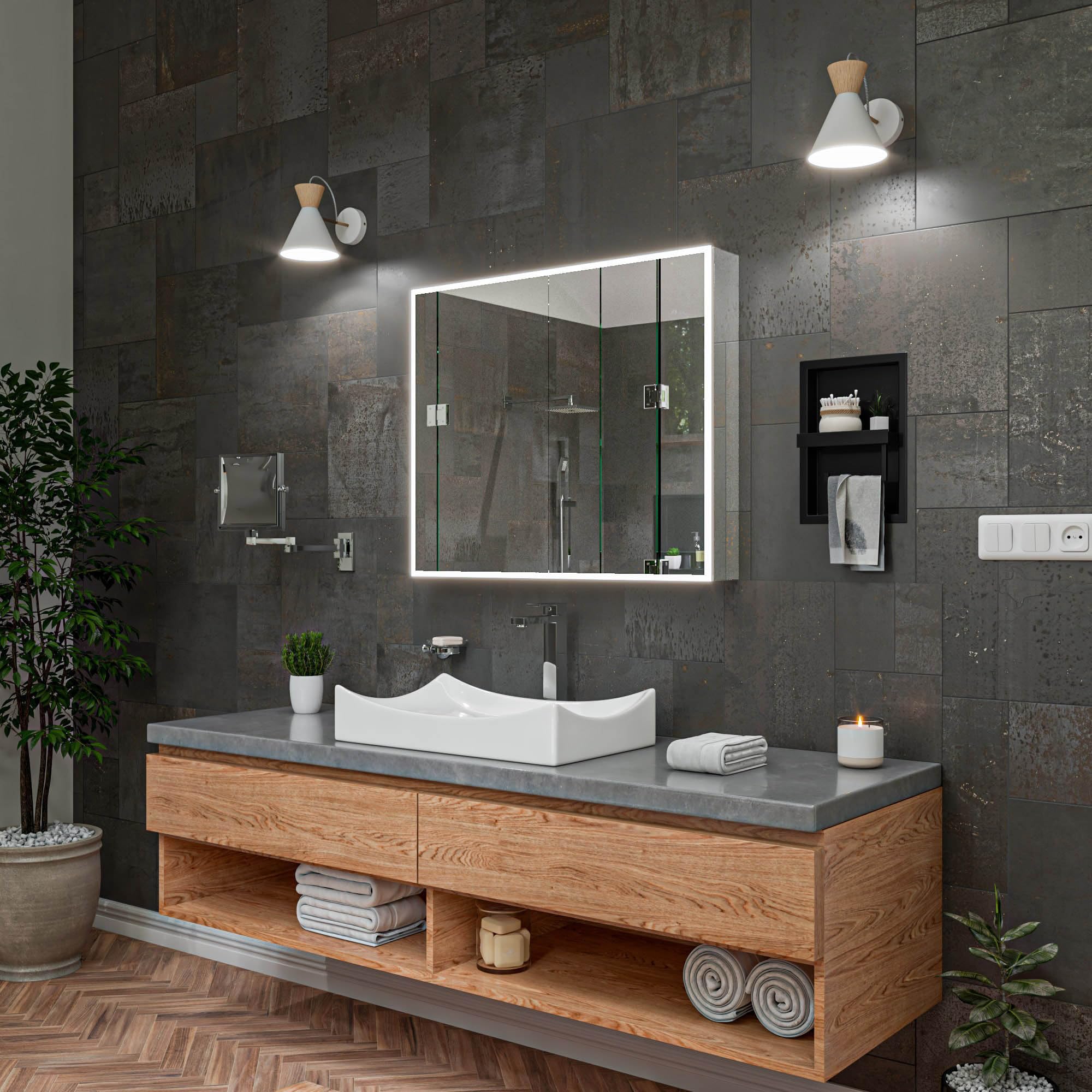 ALFI ABC904 White Ceramic Bathroom Sink - Modern Drop-in Vanity Sink for Powder Room, Guest Bath & Small Spaces