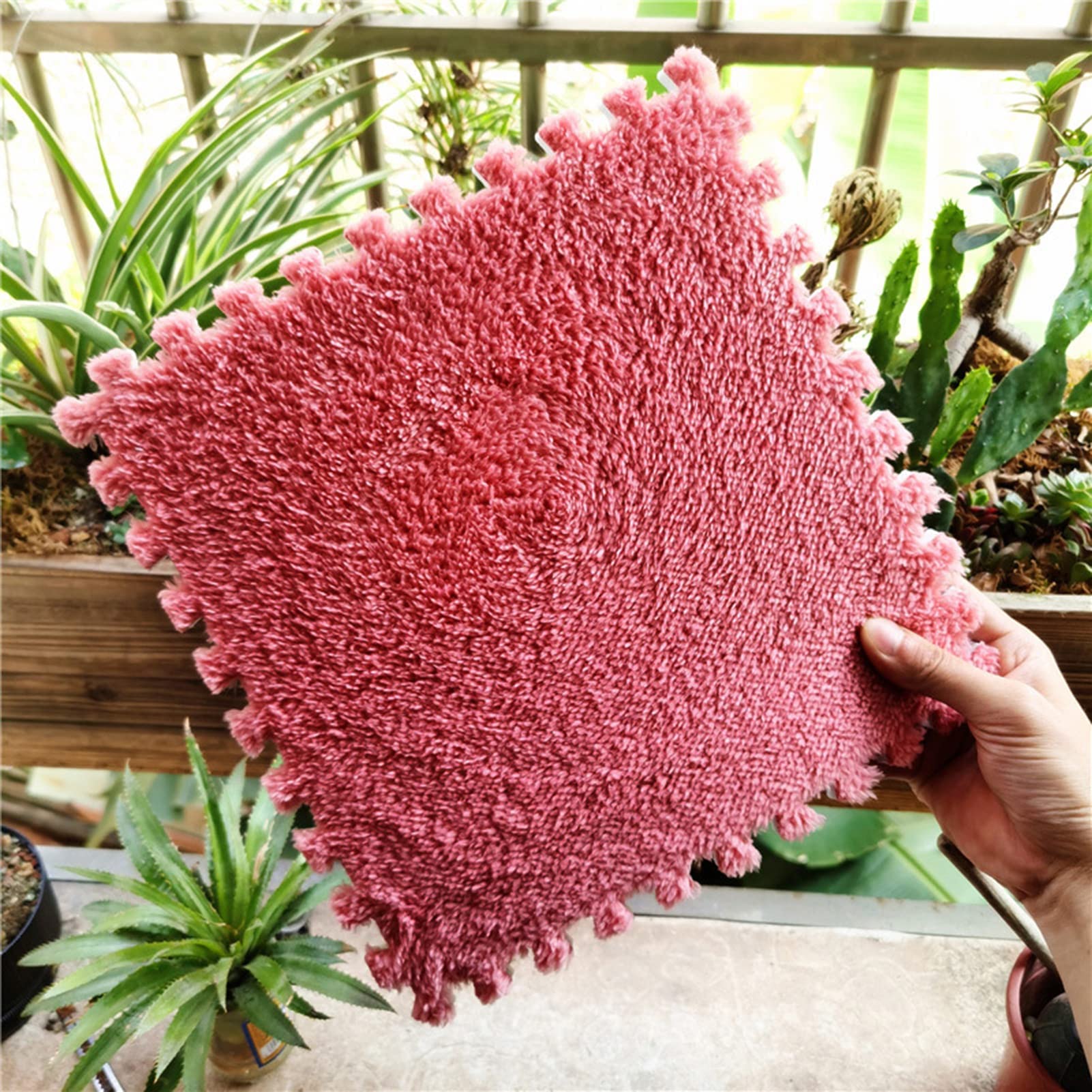 10-Piece Soft Plush Puzzle Carpet - Shaggy Square Baby Play Mat, Fluffy Tiles Rug for Kids Floor - Non-Slip Nursery, Playroom & Bedroom Mat (Red) - Perfect for Crawling, Learning & Playtime Activities