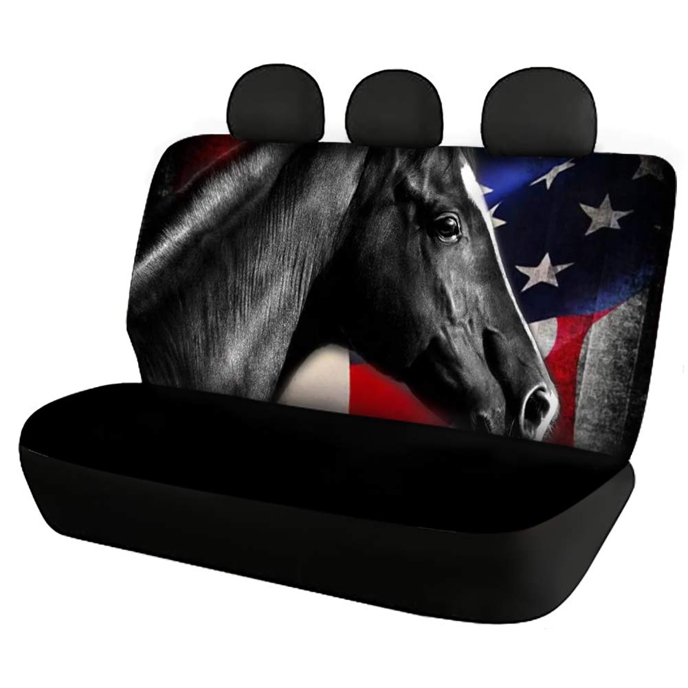 FUIBENG Black Horse American Flag Dog Seat Cover - Non-Slip, Scratch-Proof Back Seat Protector for Pets (2-Pack) | Durable Stretchy Car Bench Cushion for Dogs & Cats | Perfect for Road Trips, Daily Commutes & Pet Travel Accessories