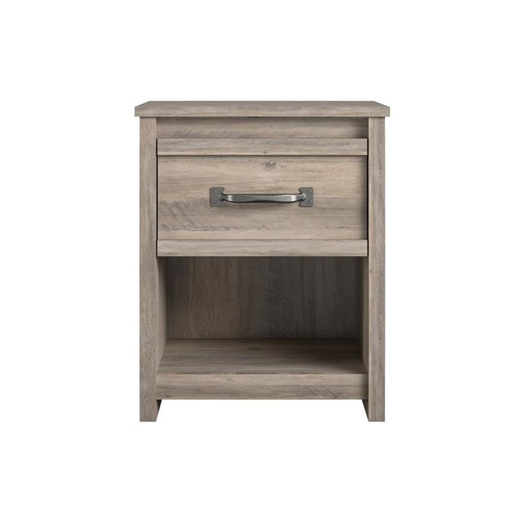 BOWERY HILL Gray Oak Nightstand with One Drawer - Perfect for Bedroom, Living Room & Small Space Storage