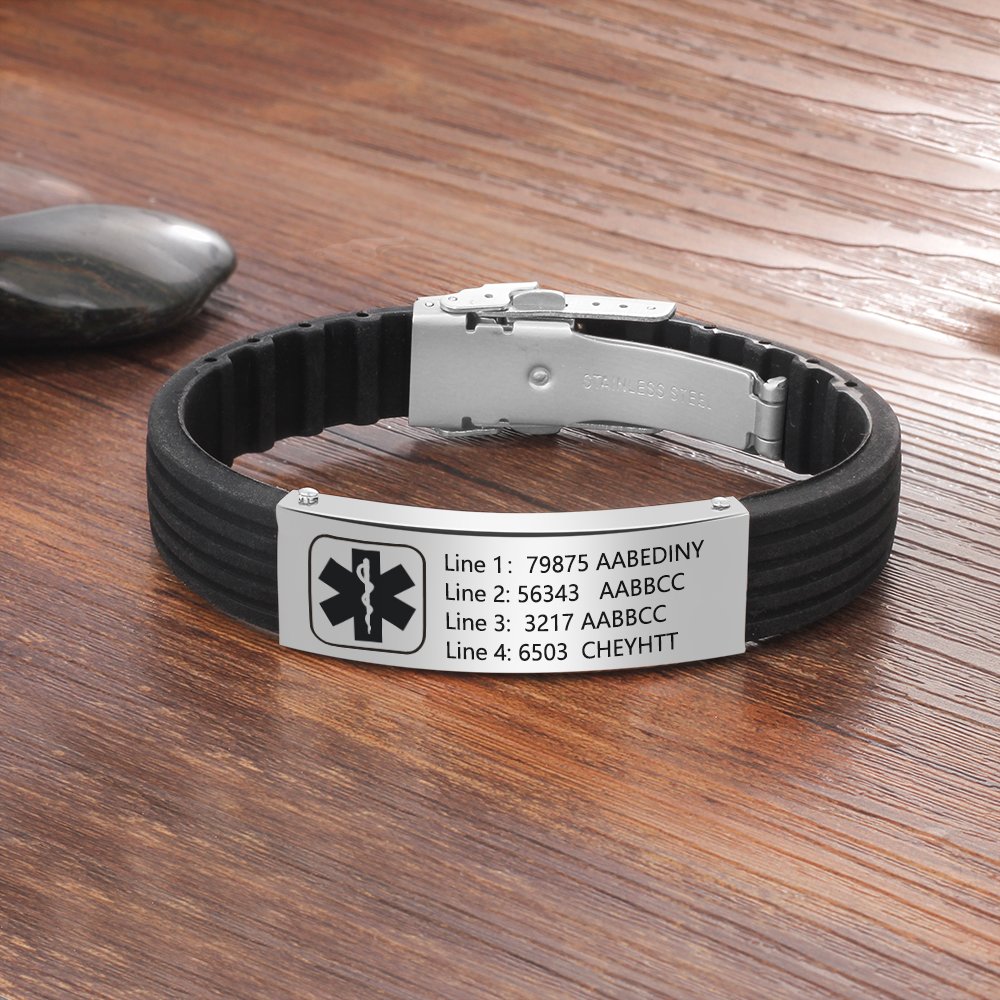 Personalized Medical Alert Bracelet for Men & Women - 9 Inch Engraved Silicone Emergency ID Wristband - Ideal for Sports, Travel & Daily Safety