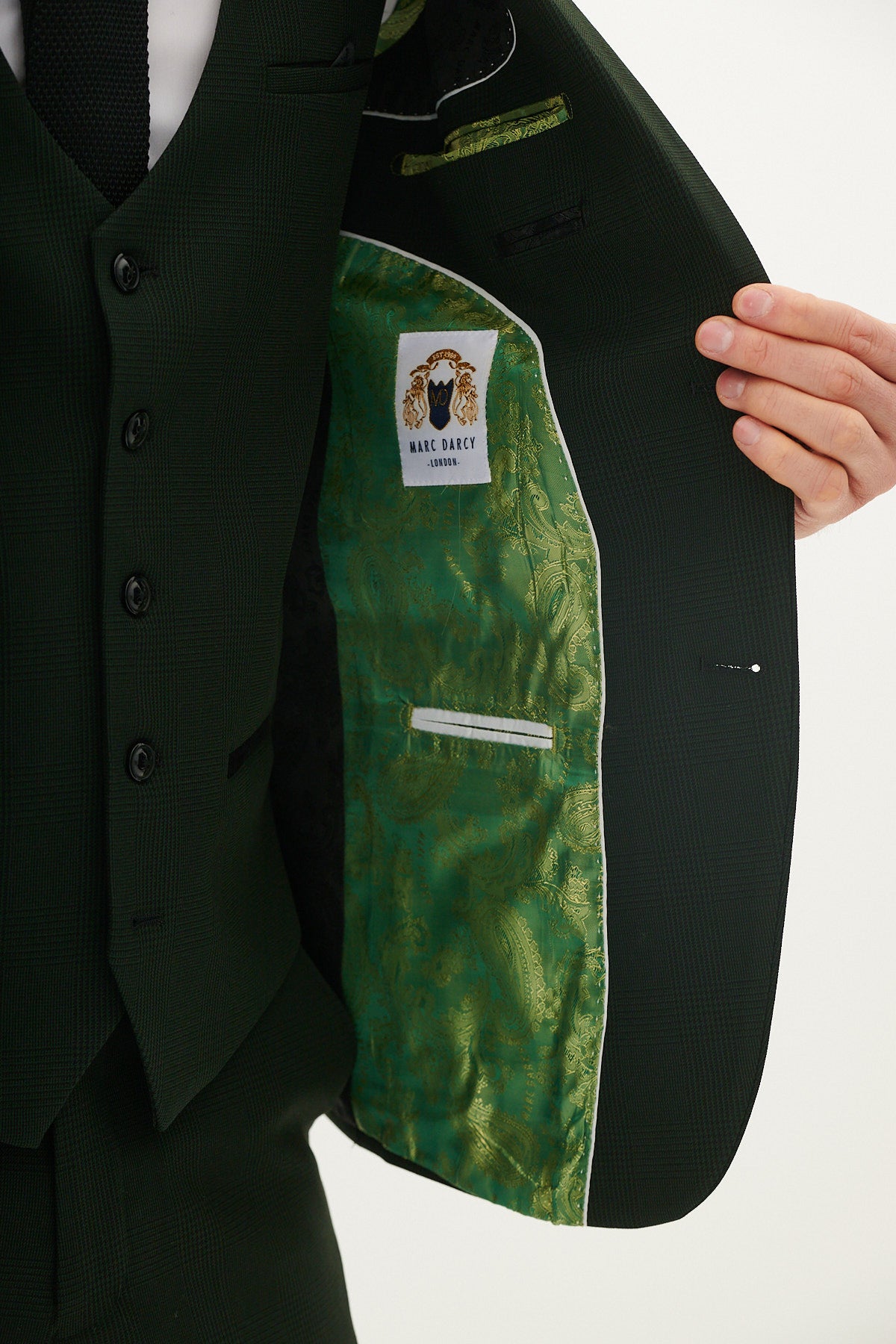 BROMLEY Olive Green Check Suit with Kris Tan Tweed Waistcoat - Stylish Men's Formal Attire for Weddings, Business Meetings & Special Occasions