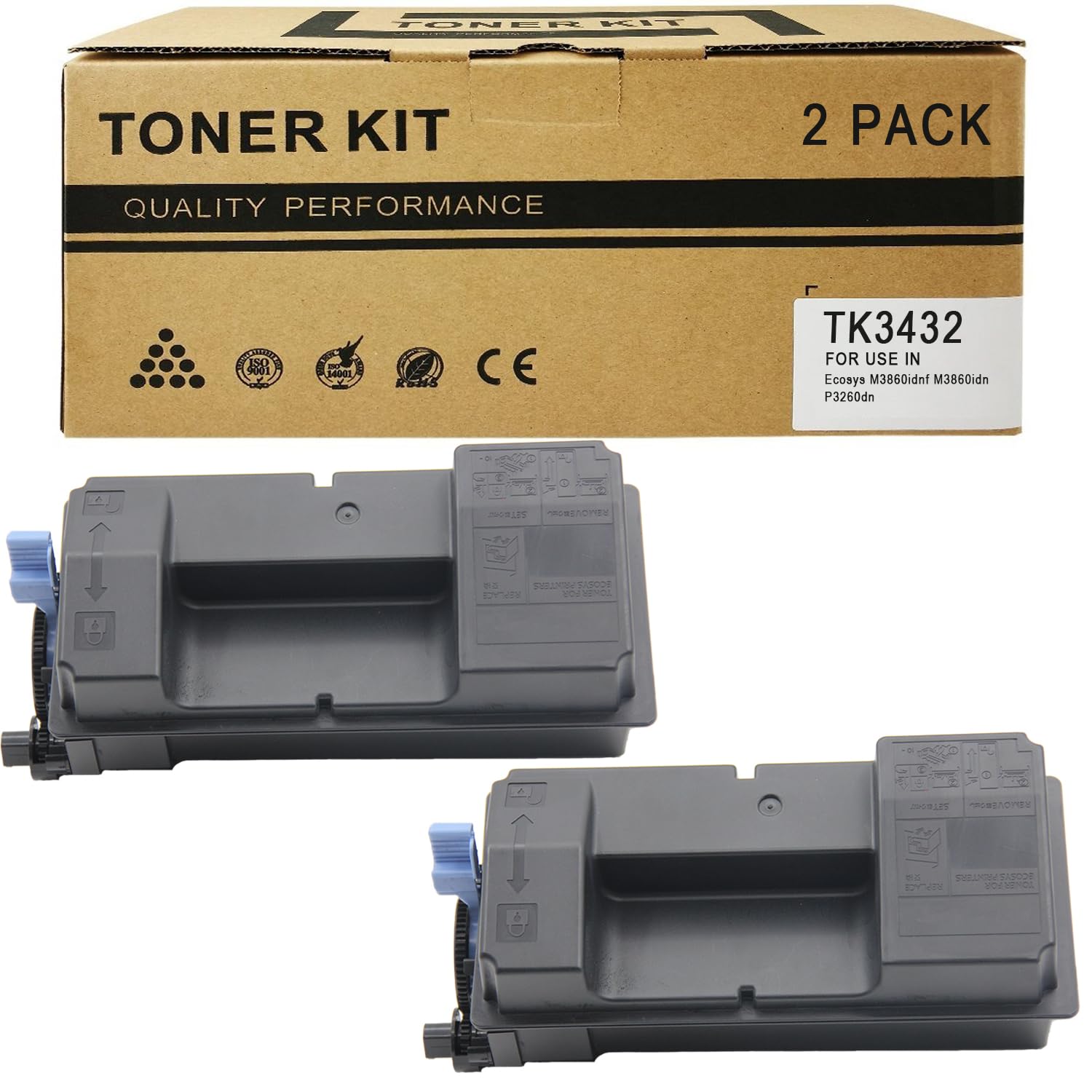 Kyocera TK-3432 TK3432 Compatible Toner Cartridge 2-Pack - for ECOSYS MA5500ifx & PA5500x Printers - High Yield Printing for Office & Home Use