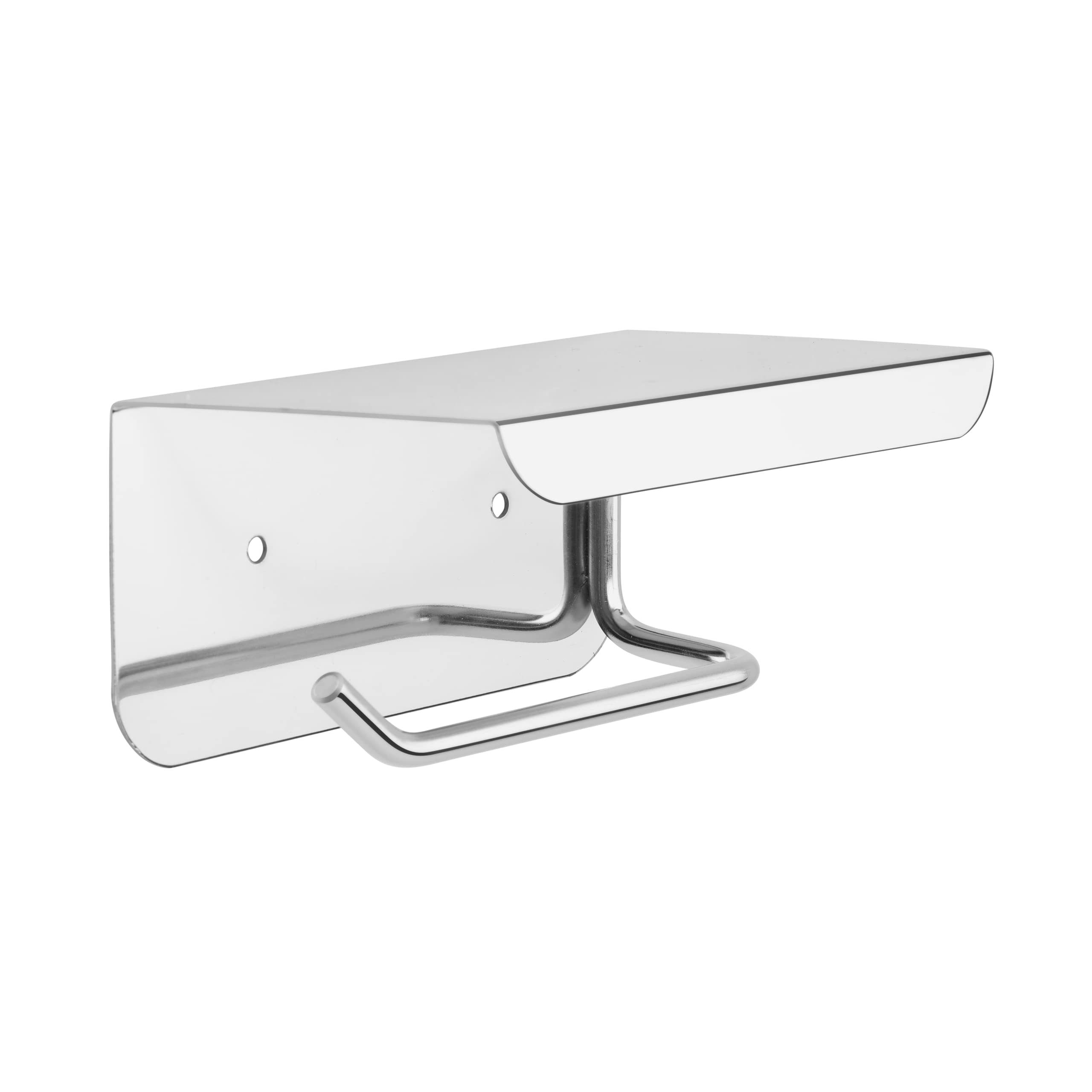 Stainless Steel Toilet Paper Holder with Shelf - Self Adhesive & Wall Mount Bathroom Tissue Roll Holder, Mobile Stand - Nickel Chrome Finish for Modern Bathroom & Powder Room Organization