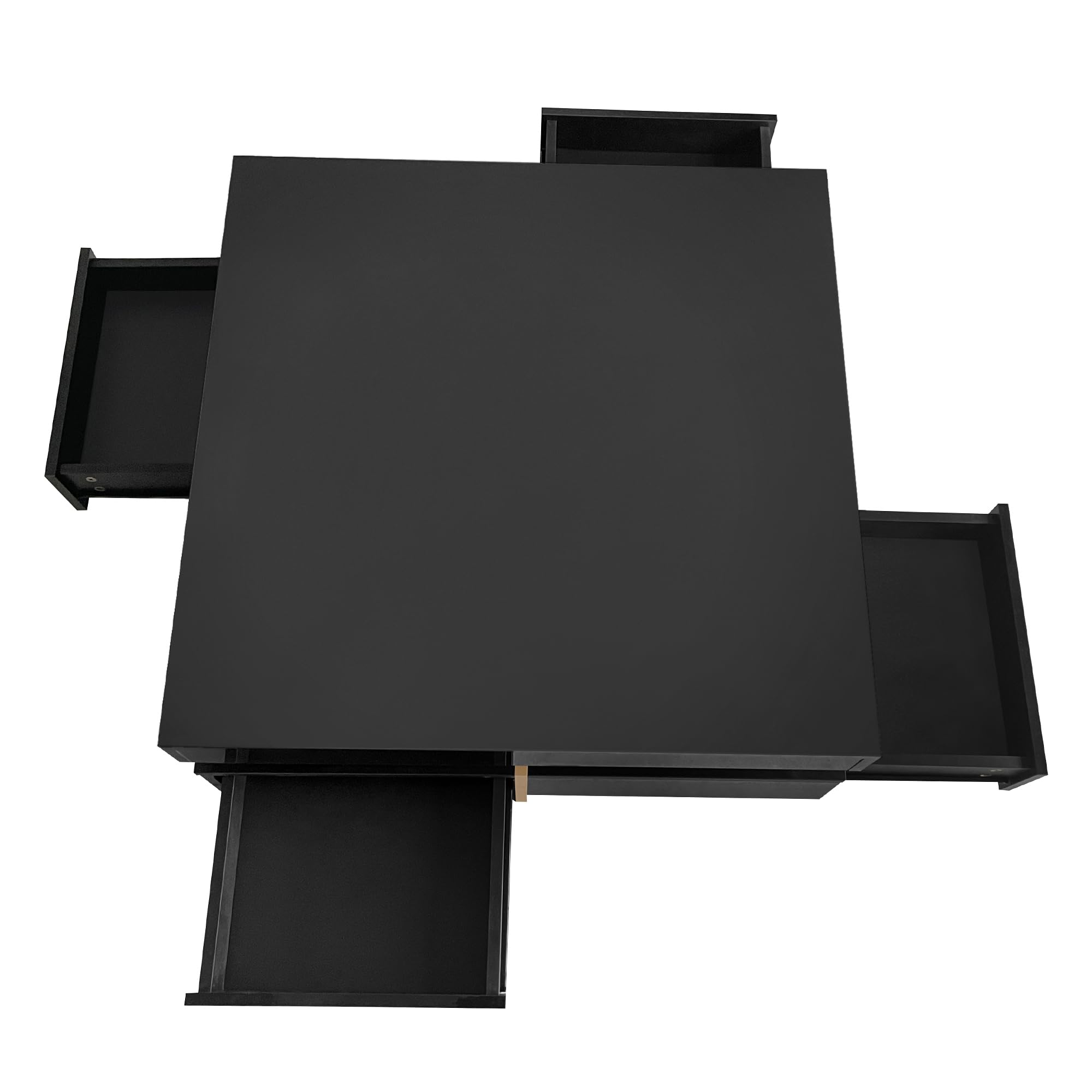 Modern High Gloss Coffee Table with 4 Drawers - Merax Multi-Storage Square Cocktail Table with Wood Grain Legs for Living Room, 31.5