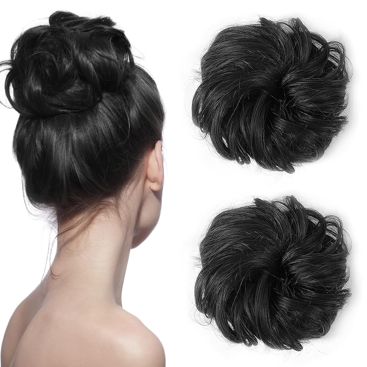 ZALYA 1PCS Messy Bun Hair Extension - Artificial Hair Bun for Women with Rubber Bands, False Hair Scrunchie for Easy Updo Hairstyles (Black) - Perfect for Work, Gym, Parties & Everyday Wear