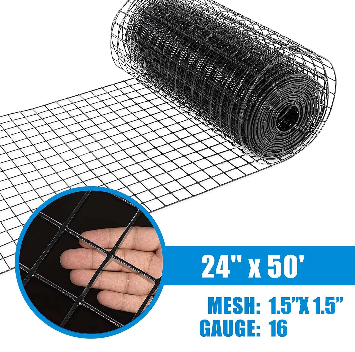 16 Gauge Black Vinyl Coated Welded Wire Mesh Fence - 1.5