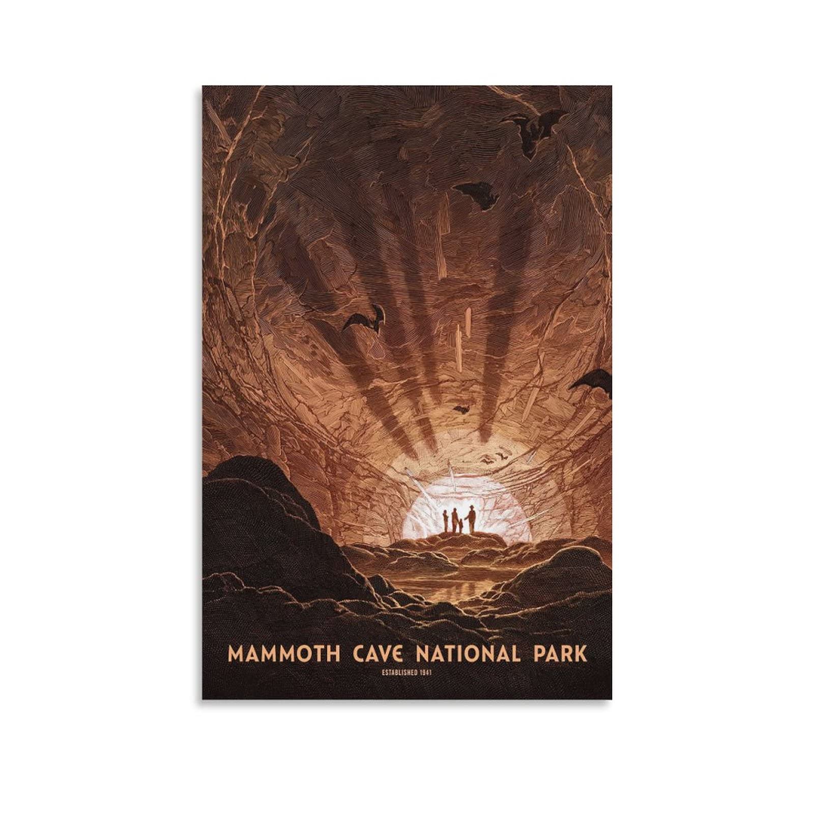 Vintage Mammoth Cave National Park Poster - Bat Cave Light Stone Canvas Wall Art, Home Decor for Living Room, Bedroom & Office - 08x12inch (20x30cm) - Perfect for Nature Lovers & Cave Enthusiasts