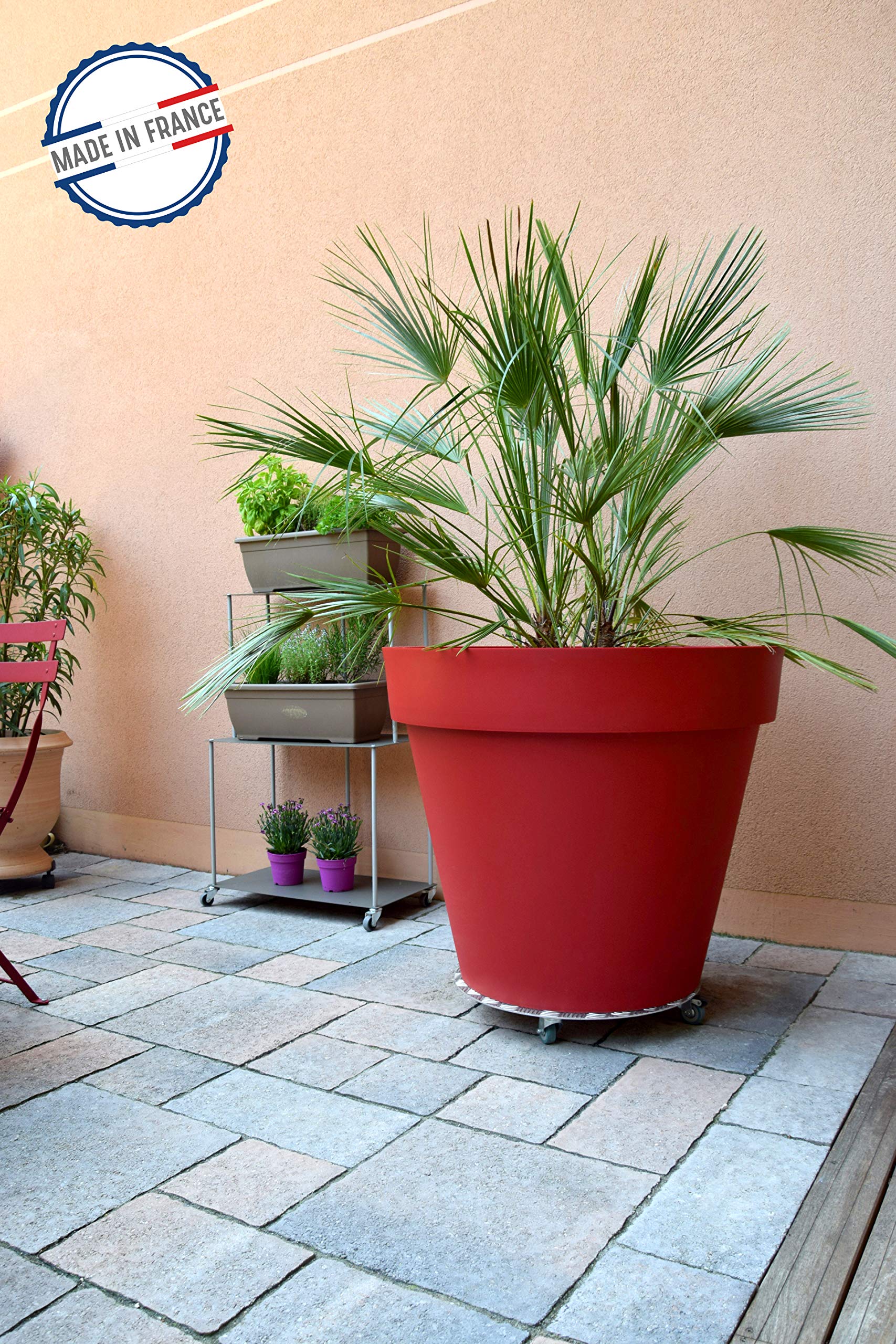 Aluminum Plant Pot Stand with Wheels - 49 x 49 x 7.5 cm (19.3 x 19.3 x 3 inches) - Heavy Duty Mobile Base for Large Flower Pots - Perfect for Indoor/Outdoor Gardening & Easy Plant Movement