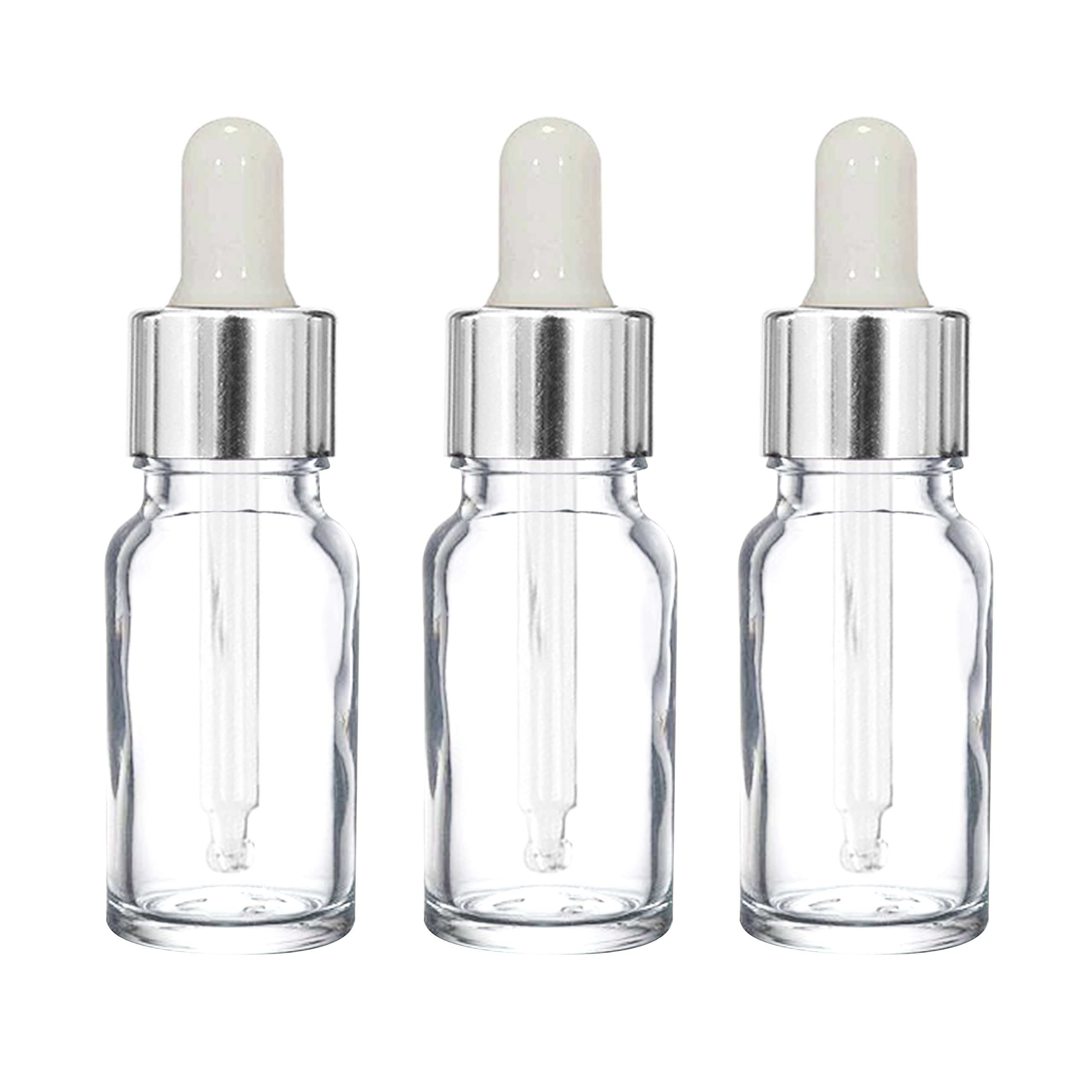 10ml Clear Empty Glass Bottle with Dropper & Silver Ring - Refillable Leakproof Essential Oil Perfume Container (Pack of 3) | Perfect for DIY Aromatherapy, Travel & Gift Sets