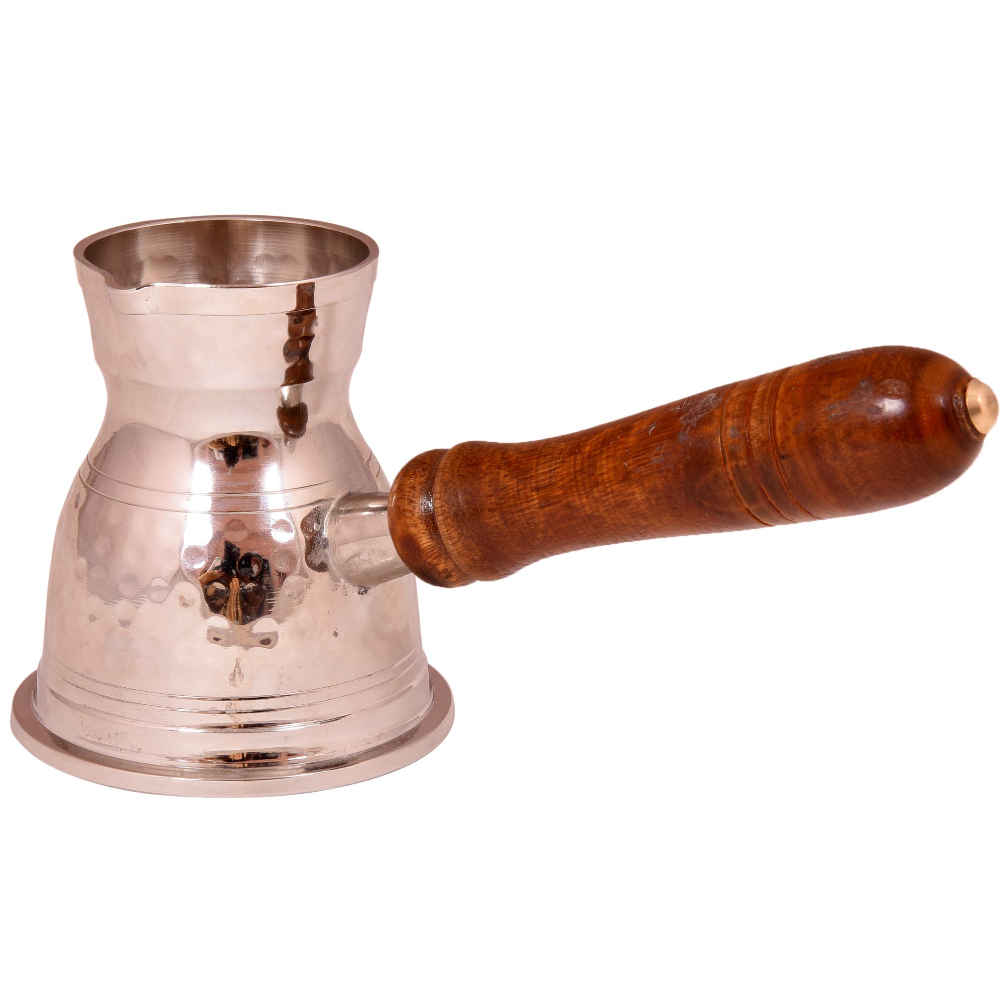 Diollo Hammered Brass Turkish Greek Arabic Coffee Pot - Traditional Cezve Ibrik Briki with Wooden Handle (11 oz) - Perfect for Stovetop Espresso & Home Brewing