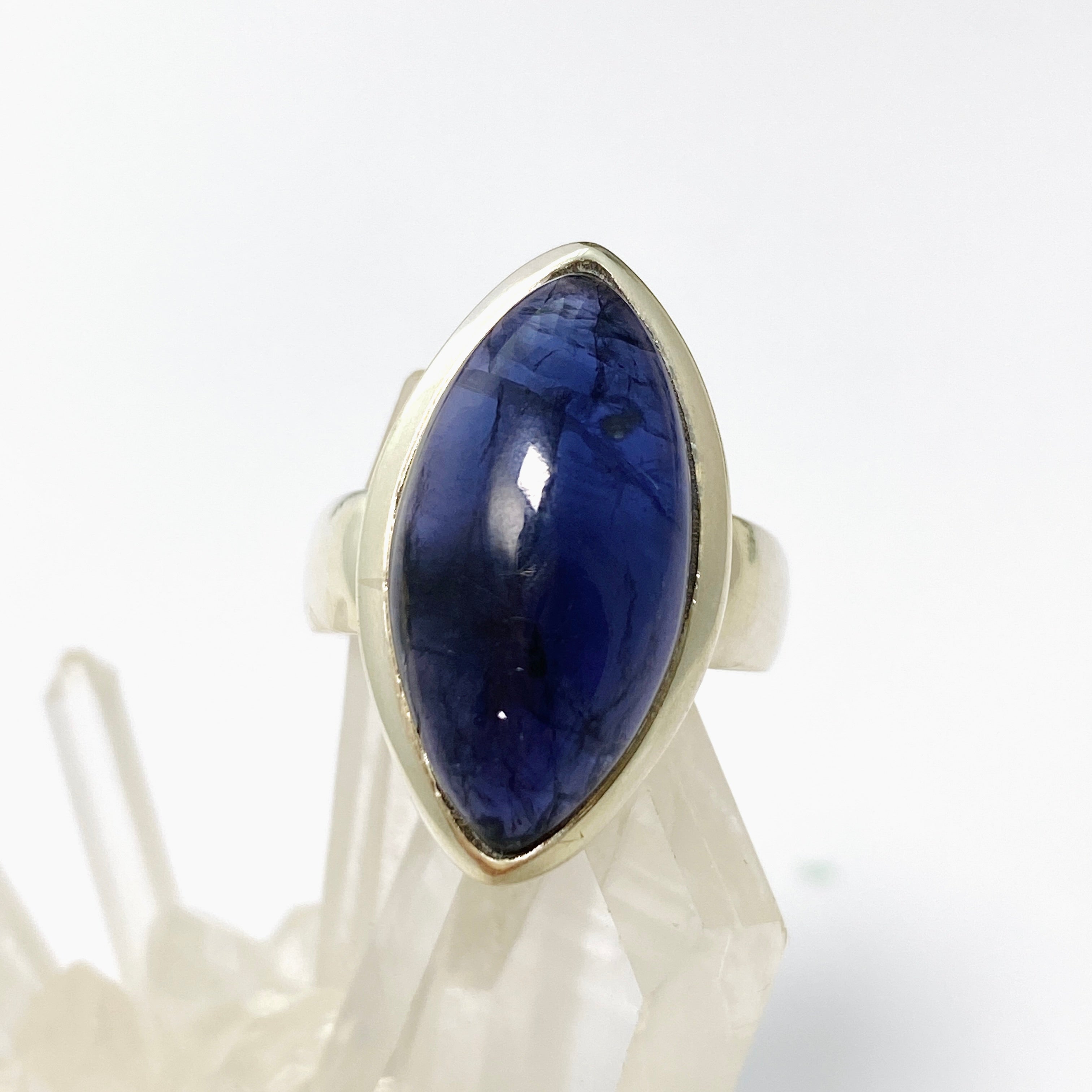 Iolite Marquise Cabochon Ring Size 6.5 - Elegant Purple Gemstone Jewelry for Women - Perfect for Weddings, Anniversaries & Special Occasions