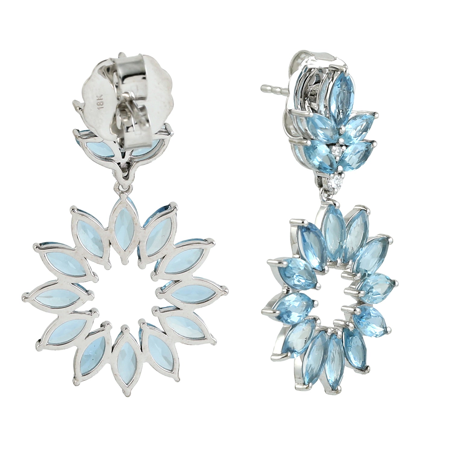 18K White Gold Marquise Aquamarine and Diamond Handmade Dangle Earrings for Women - Perfect for Weddings, Parties & Special Occasions