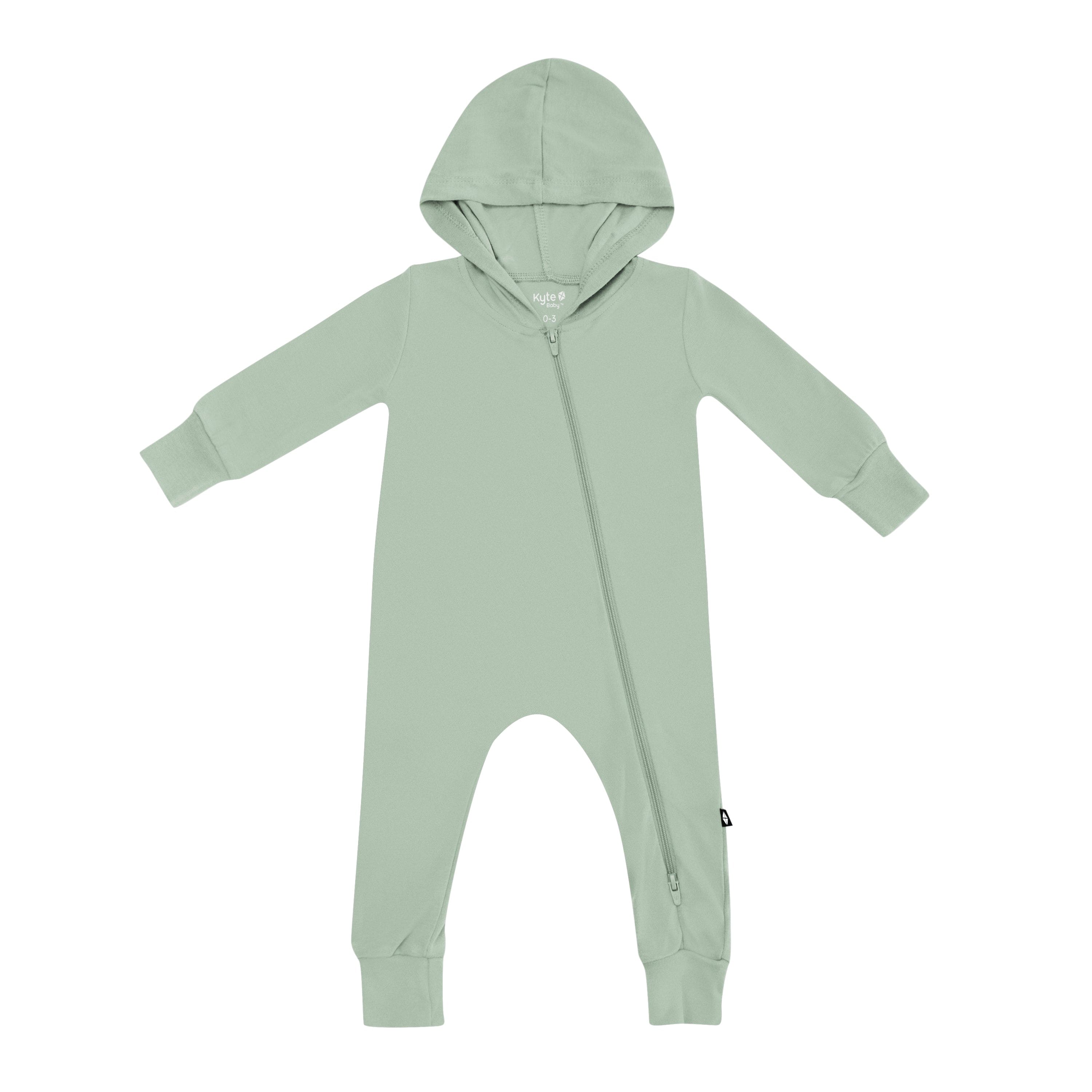 Soft Bamboo Jersey Hooded Zippered Romper for Baby & Toddler - Eco-Friendly Thyme Green Outfit - Perfect for Playdates, Daycare & Family Photos