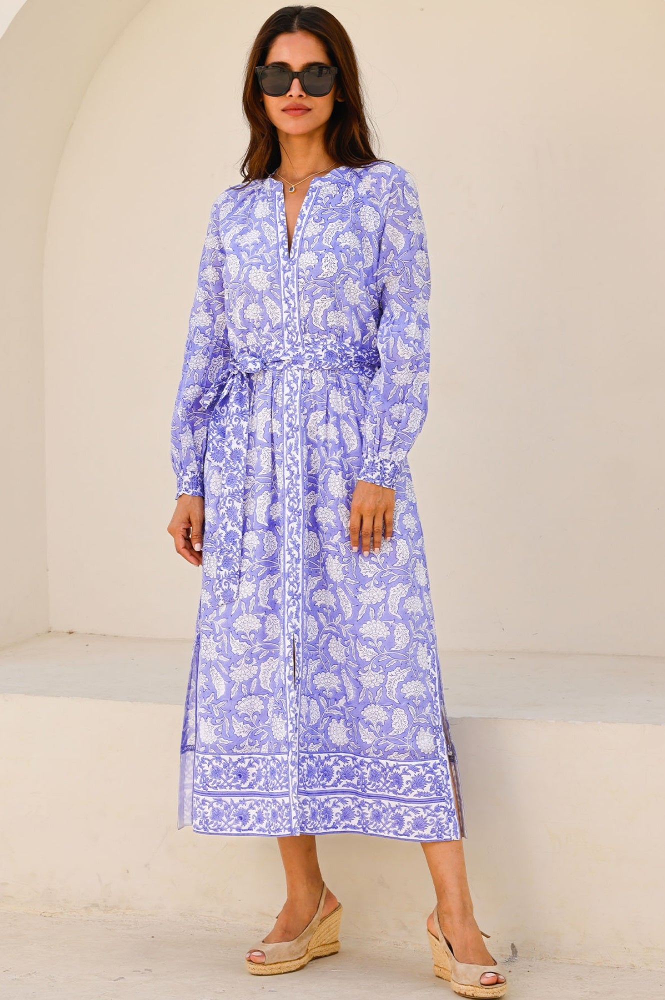 Organic Cotton Block Print Dress - Iris Blue & White | Boho Chic Summer Dress for Women | Perfect for Beach, Vacation & Casual Outings
