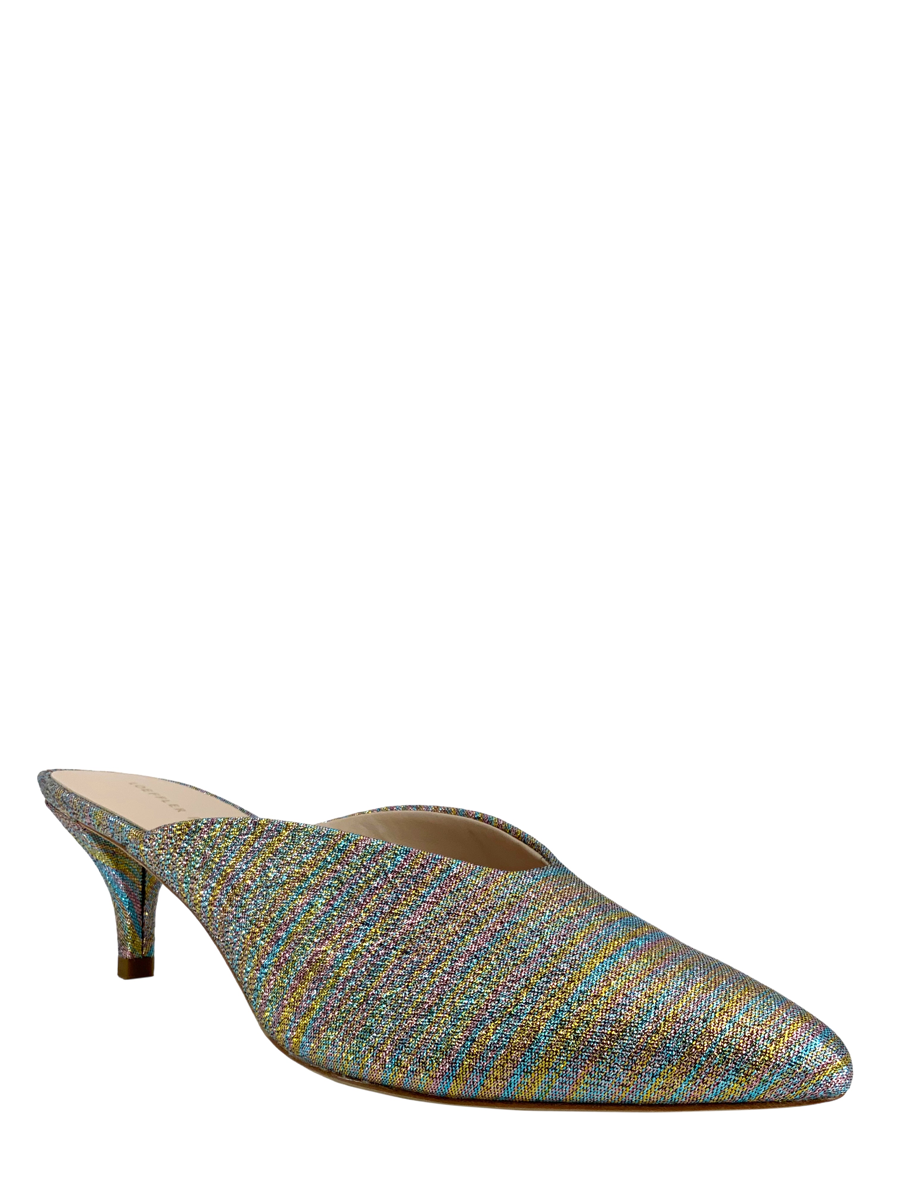 Loeffler Randall Juno Metallic Kitten Heel Mules - Women's Size 7.5 | Elegant Slip-On Shoes for Parties, Weddings & Office Wear