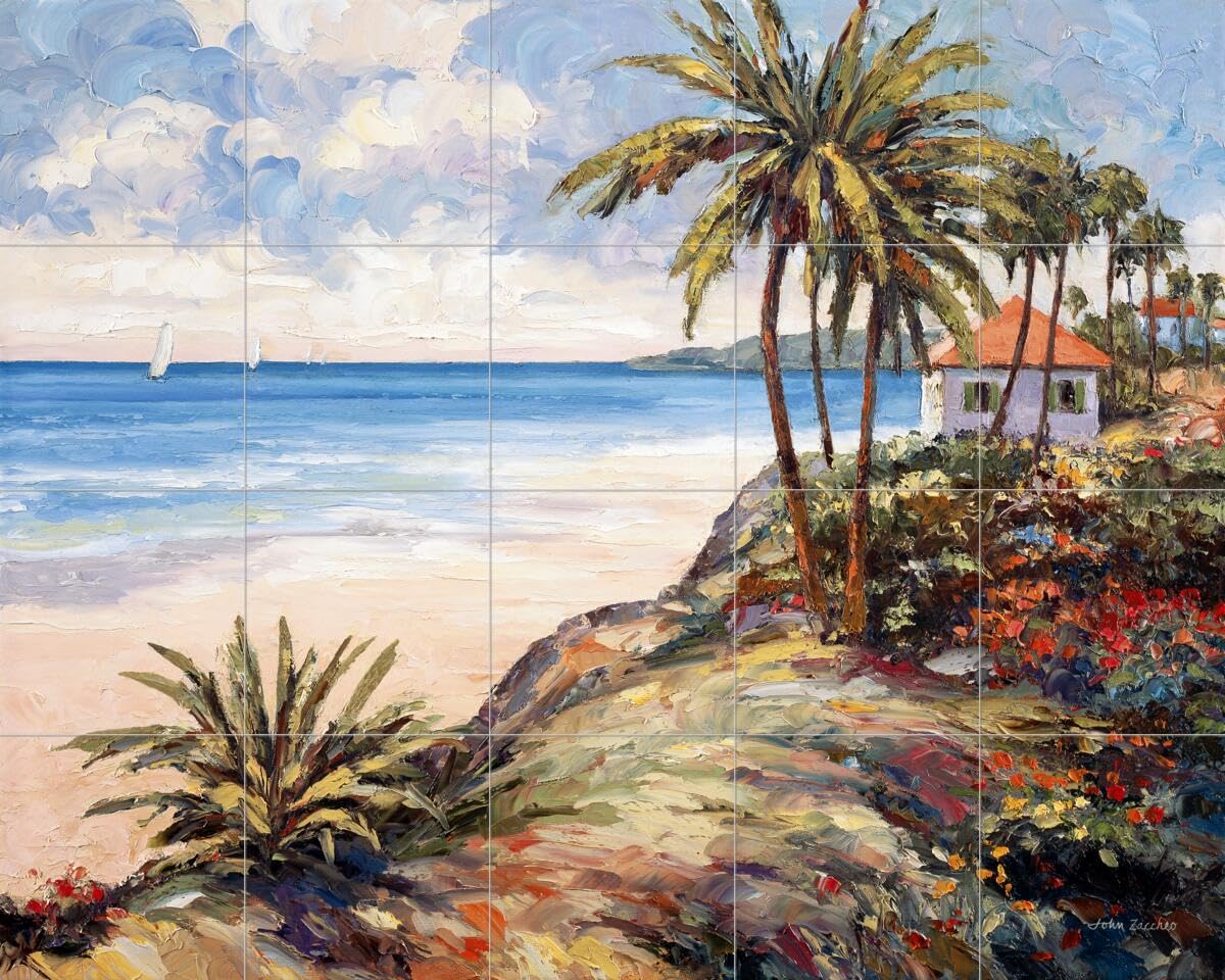 Ceramic Backsplash Tile Mural - Coastal Beach Scene with Ocean Waves for Kitchen, Bathroom & Shower - Seaside Vista by John Zaccheo - Perfect for Coastal Home Decor and Beach House Renovation