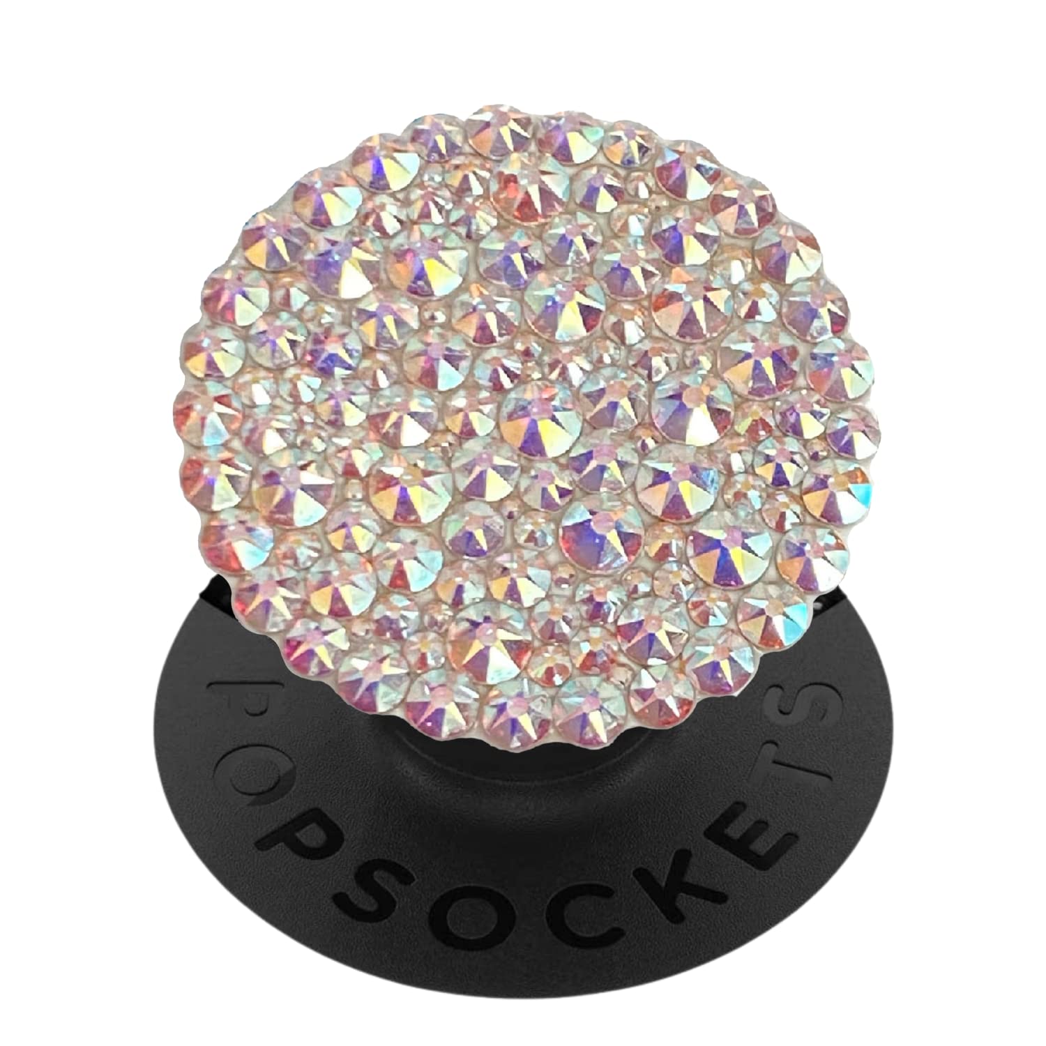 Bling Black Pop Up Phone Grip & Stand with Multi-Sized Crystal AB Stones - Genuine Austrian Crystals for Secure Phone Holding & Hands-Free Viewing - Perfect for Selfies, Video Calls, and Desk Use