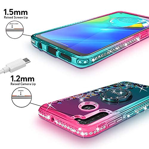 Sparkly Holographic Glitter Phone Case for Moto G Stylus 2020 - Bling Diamond Ring Stand Protective Cover for Women & Girls (Green) | Perfect for Everyday Use, Selfies, and Secure Phone Protection
