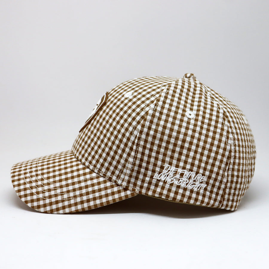 VT Shield Future Looks Bright Brown Gingham Check Snapback Hat - Stylish Unisex Baseball Cap for Men & Women - Perfect for Outdoor Sports, Street Fashion and Casual Wear