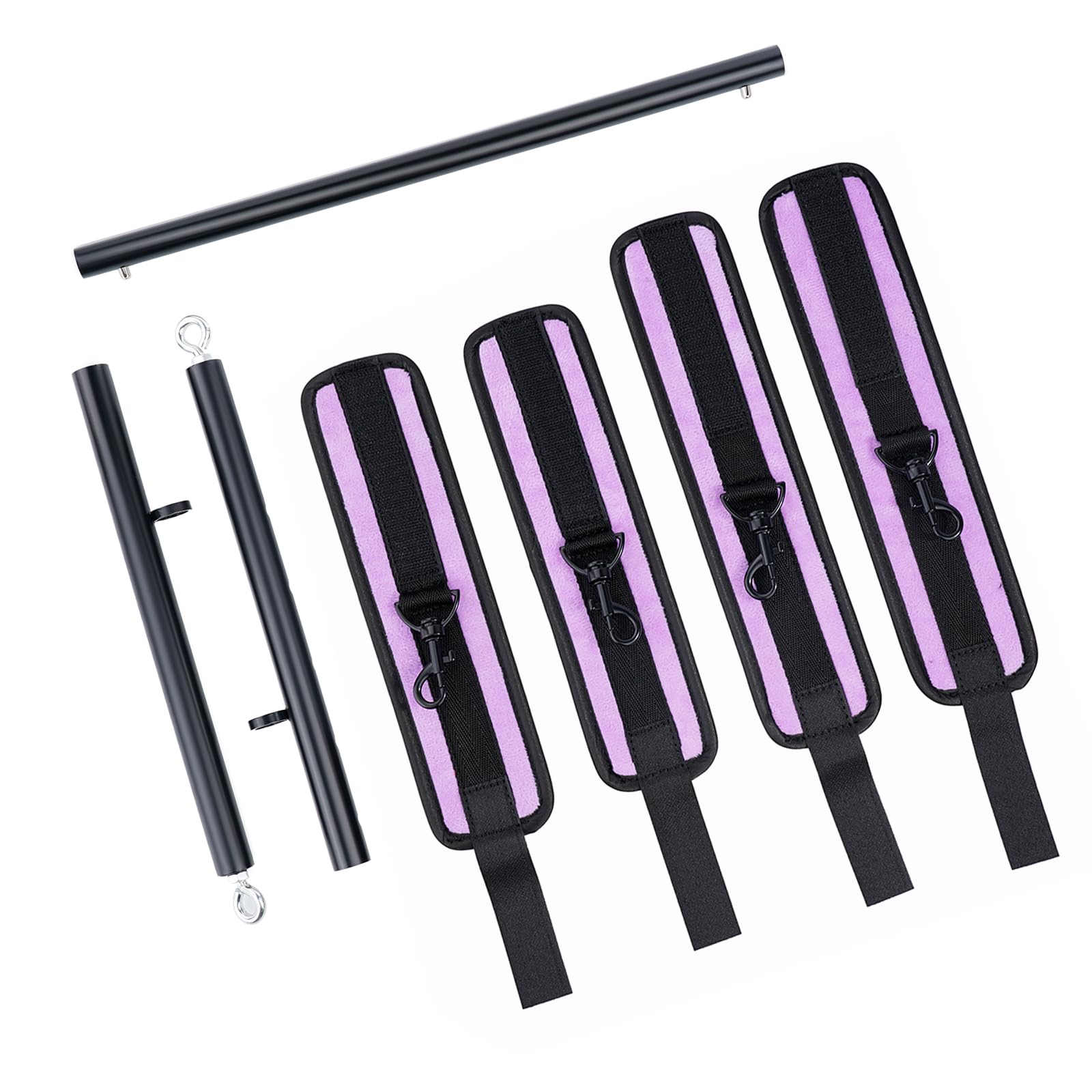 Heavy Duty Stainless Steel Spreader Bar with 4 Adjustable Furry Purple Straps - Expandable Home Gym Equipment for Strength Training, Pilates, Yoga & Fitness - Perfect for Indoor Workouts, Stretching & Physical Therapy